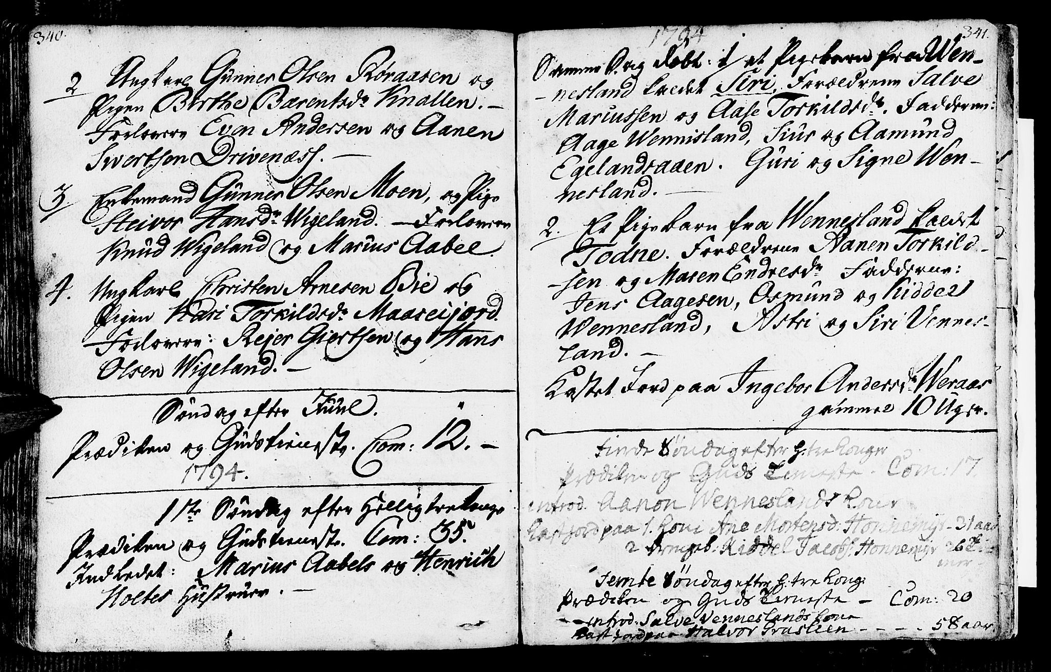 Vennesla sokneprestkontor, AV/SAK-1111-0045/Fa/Fab/L0001: Parish register (official) no. A 1, 1741-1794, p. 340-341