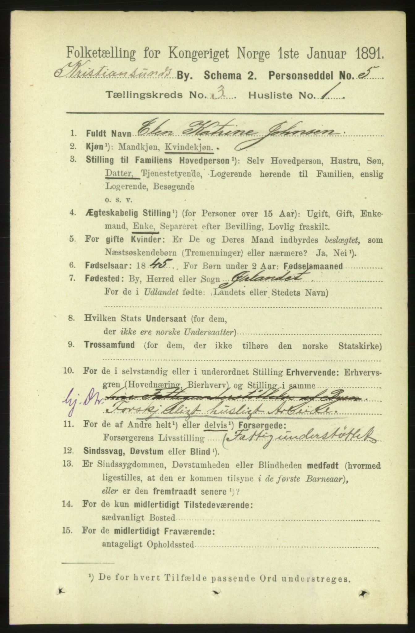 RA, 1891 census for 1503 Kristiansund, 1891, p. 2796