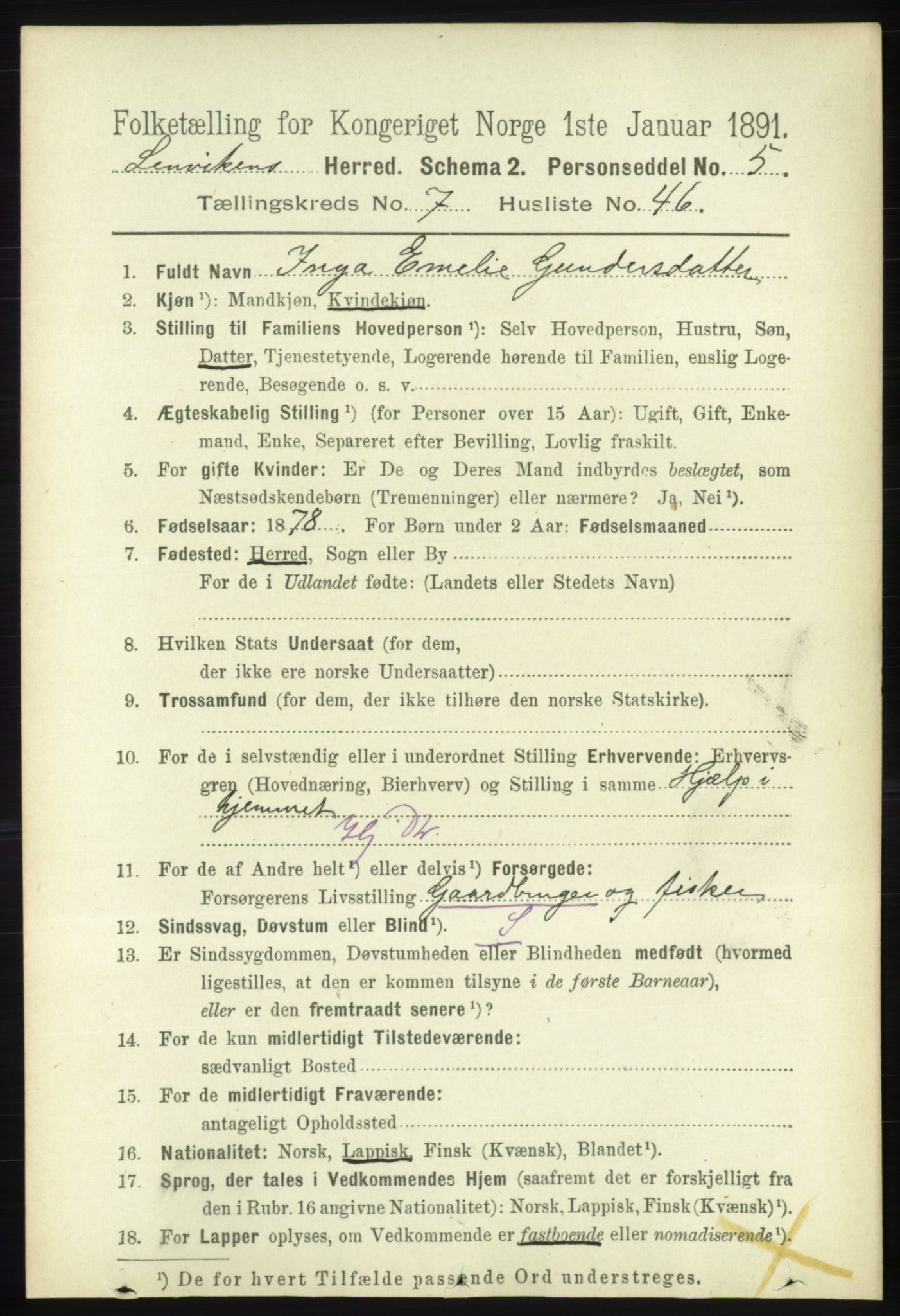 RA, 1891 census for 1931 Lenvik, 1891, p. 4061