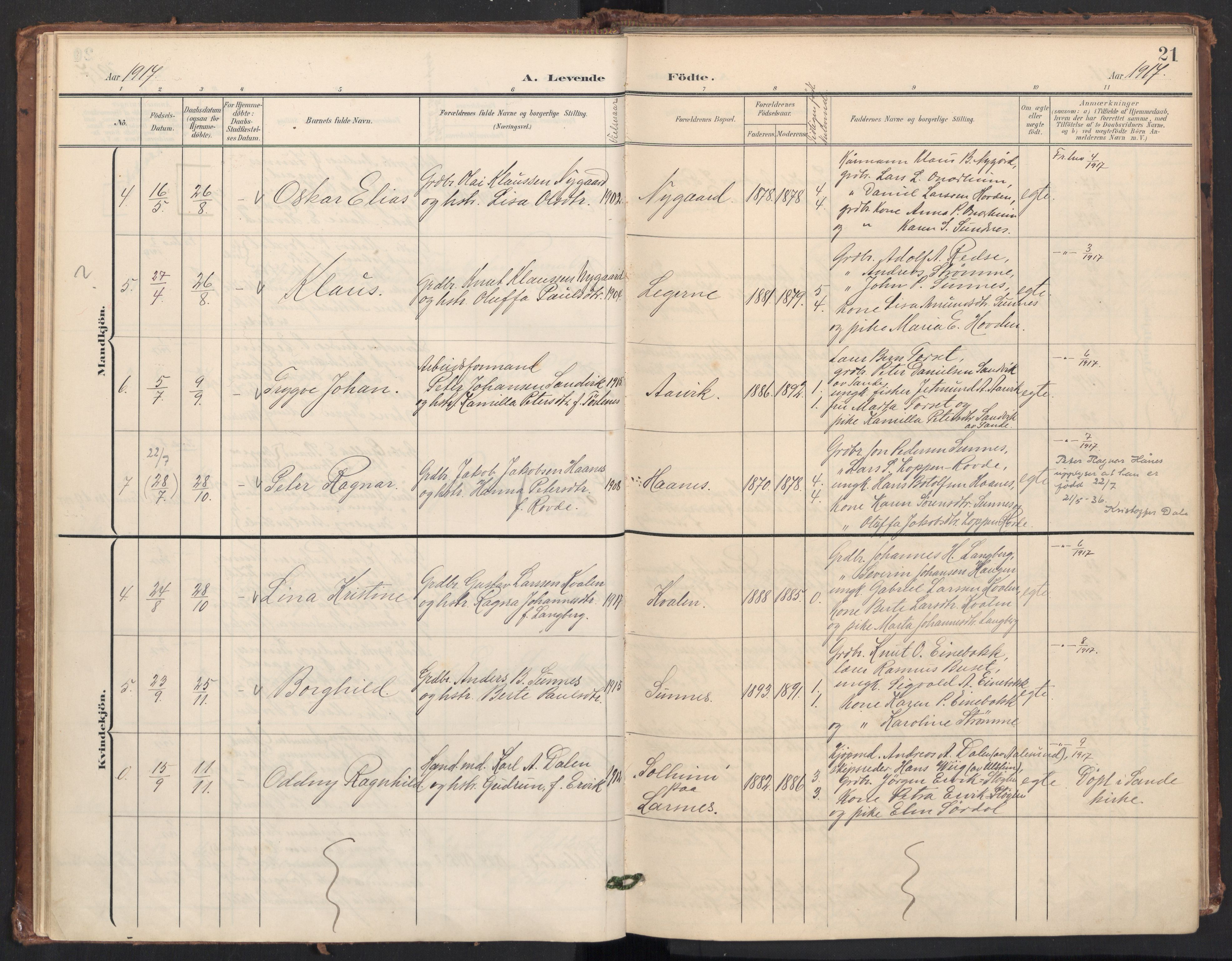 Ministerialprotokoller, klokkerbøker og fødselsregistre - Møre og Romsdal, AV/SAT-A-1454/504/L0057: Parish register (official) no. 504A04, 1902-1919, p. 21