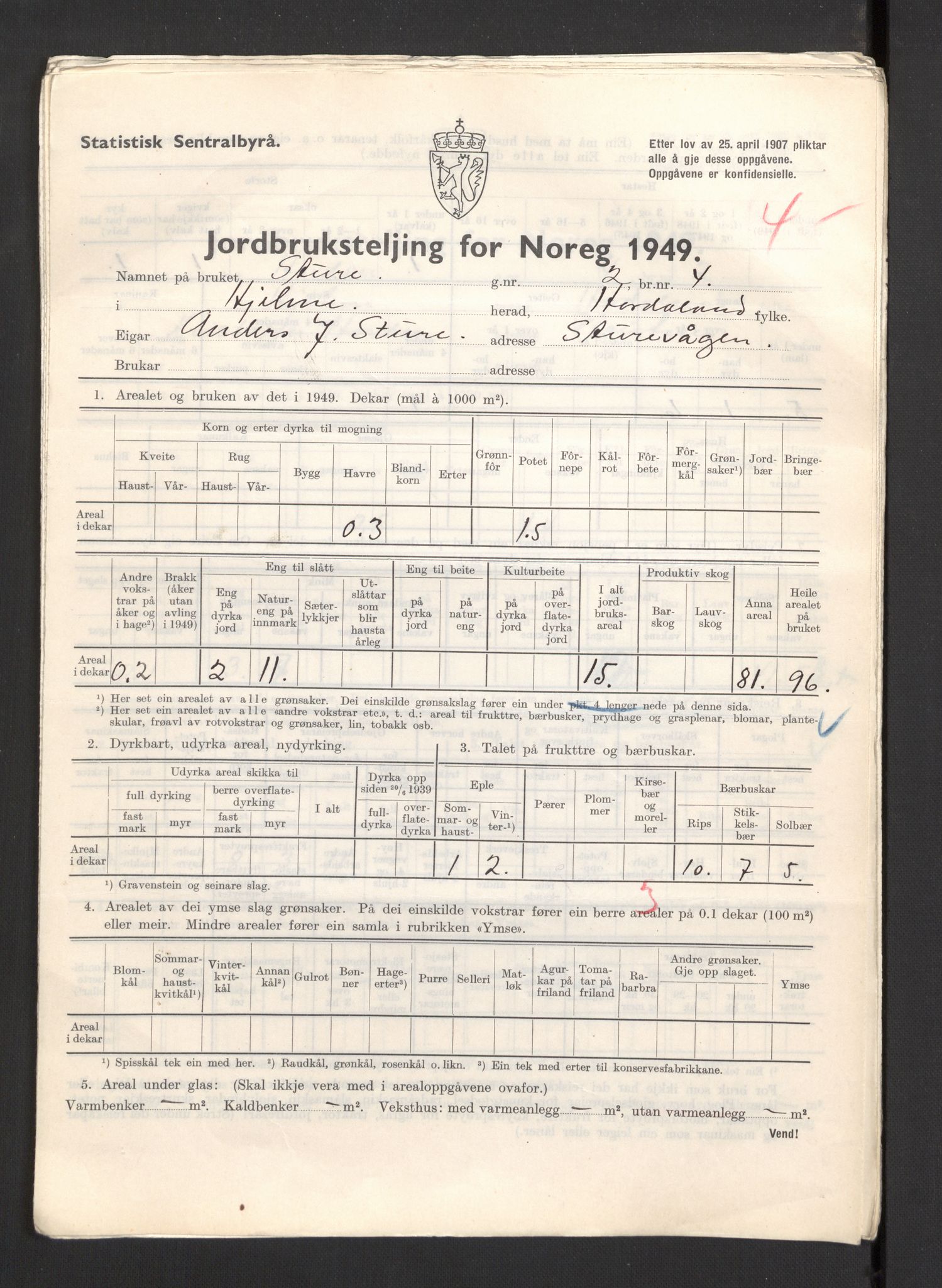 Statistisk sentralbyrå, Næringsøkonomiske emner, Jordbruk, skogbruk, jakt, fiske og fangst, AV/RA-S-2234/G/Gc/L0276: Hordaland: Herdla og Hjelme, 1949, p. 1208