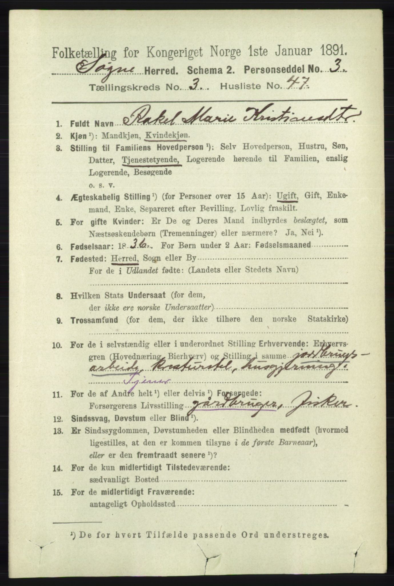 RA, 1891 census for 1018 Søgne, 1891, p. 577