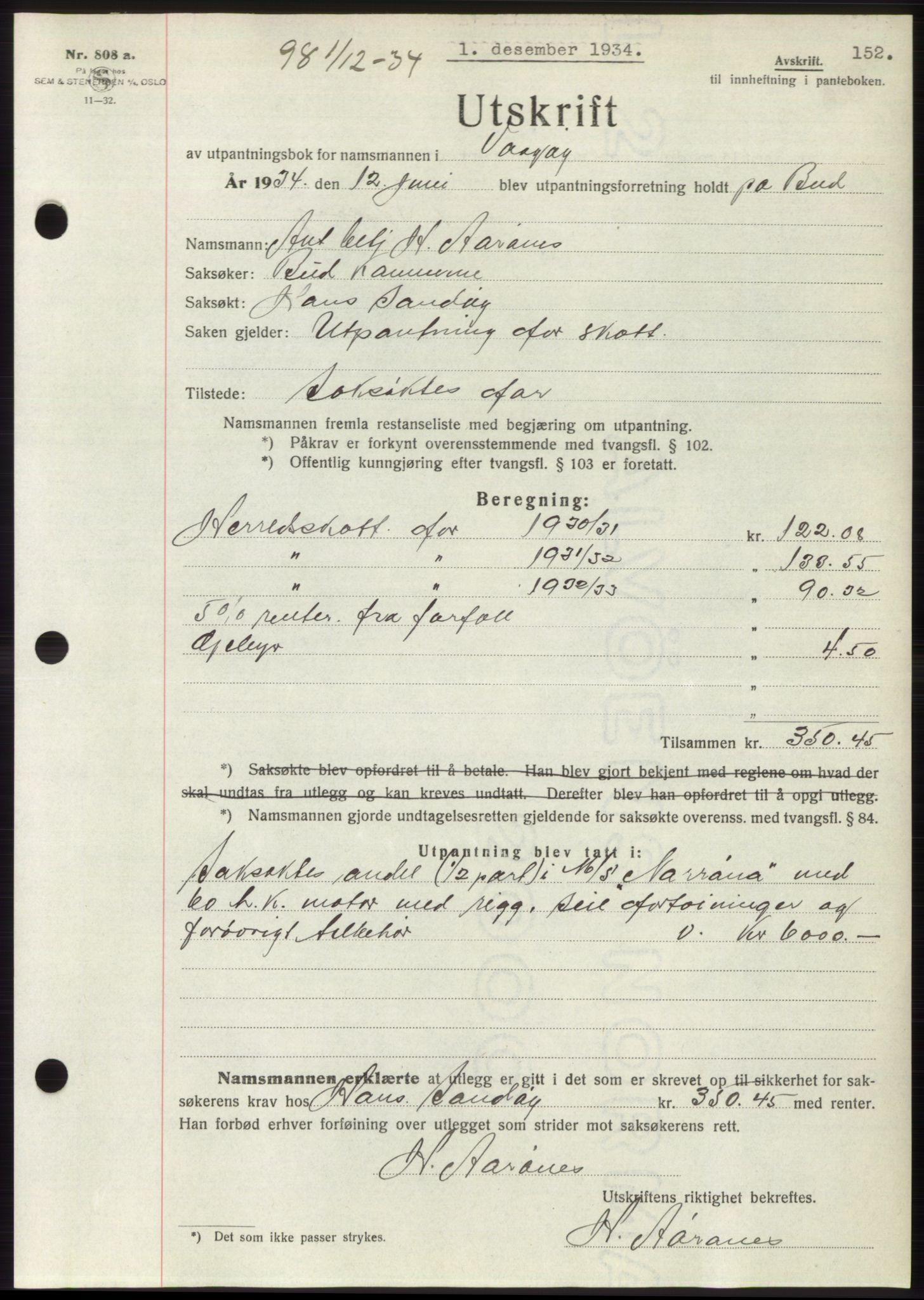 Romsdal sorenskriveri, AV/SAT-A-4149/1/2/2C/L0066: Mortgage book no. 60, 1934-1935, Deed date: 01.12.1934