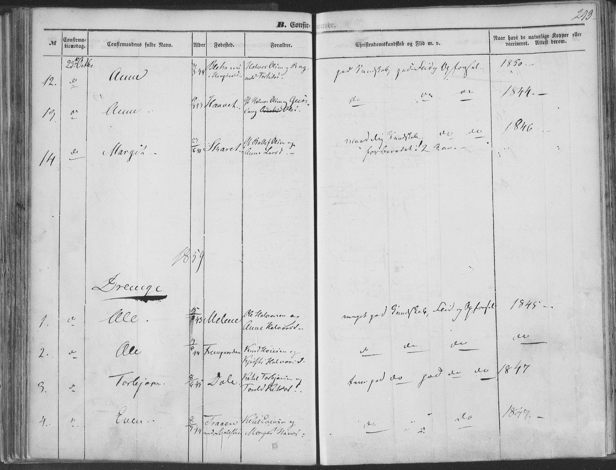 Seljord kirkebøker, AV/SAKO-A-20/F/Fa/L012b: Parish register (official) no. I 12B, 1850-1865, p. 293