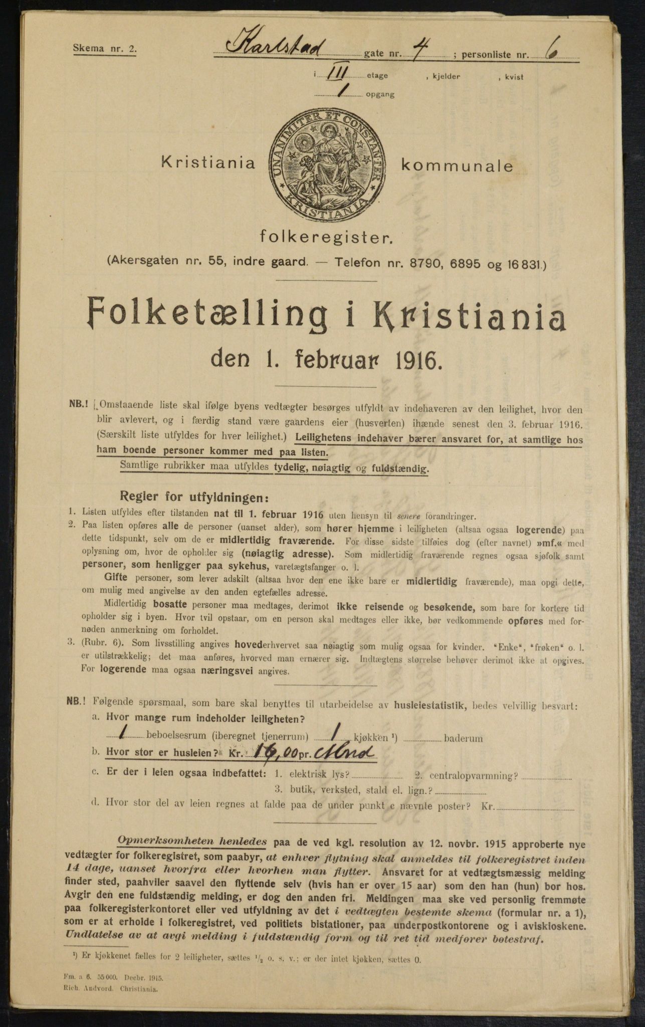 OBA, Municipal Census 1916 for Kristiania, 1916, p. 50004