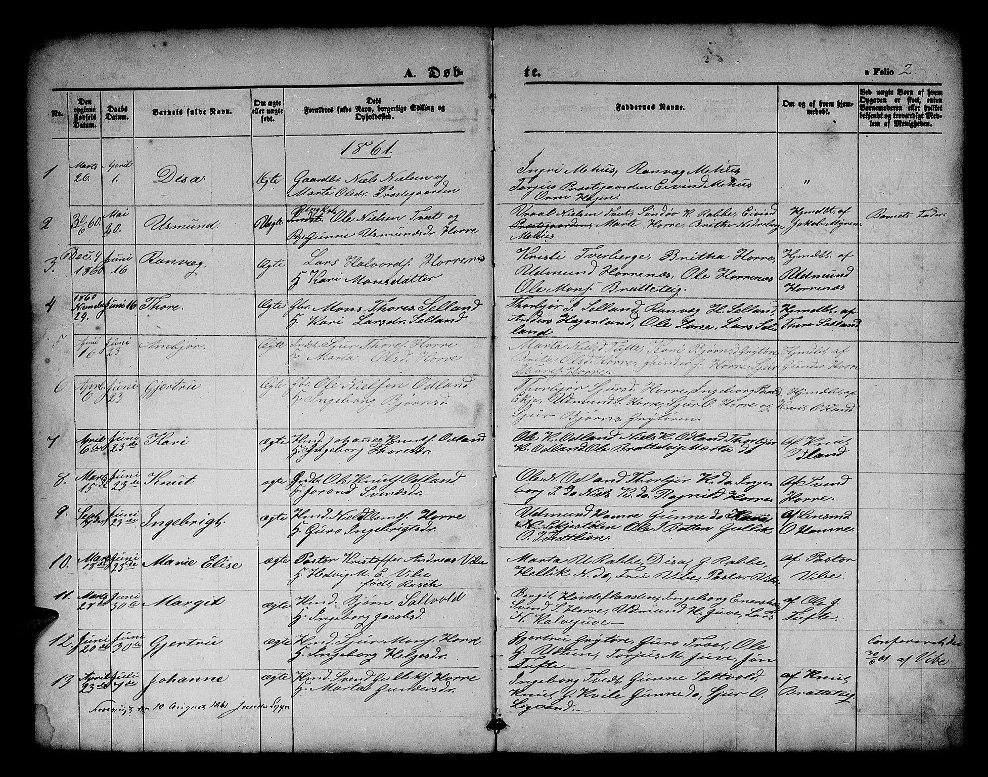 Røldal sokneprestembete, AV/SAB-A-100247: Parish register (copy) no. A 2, 1861-1886, p. 2