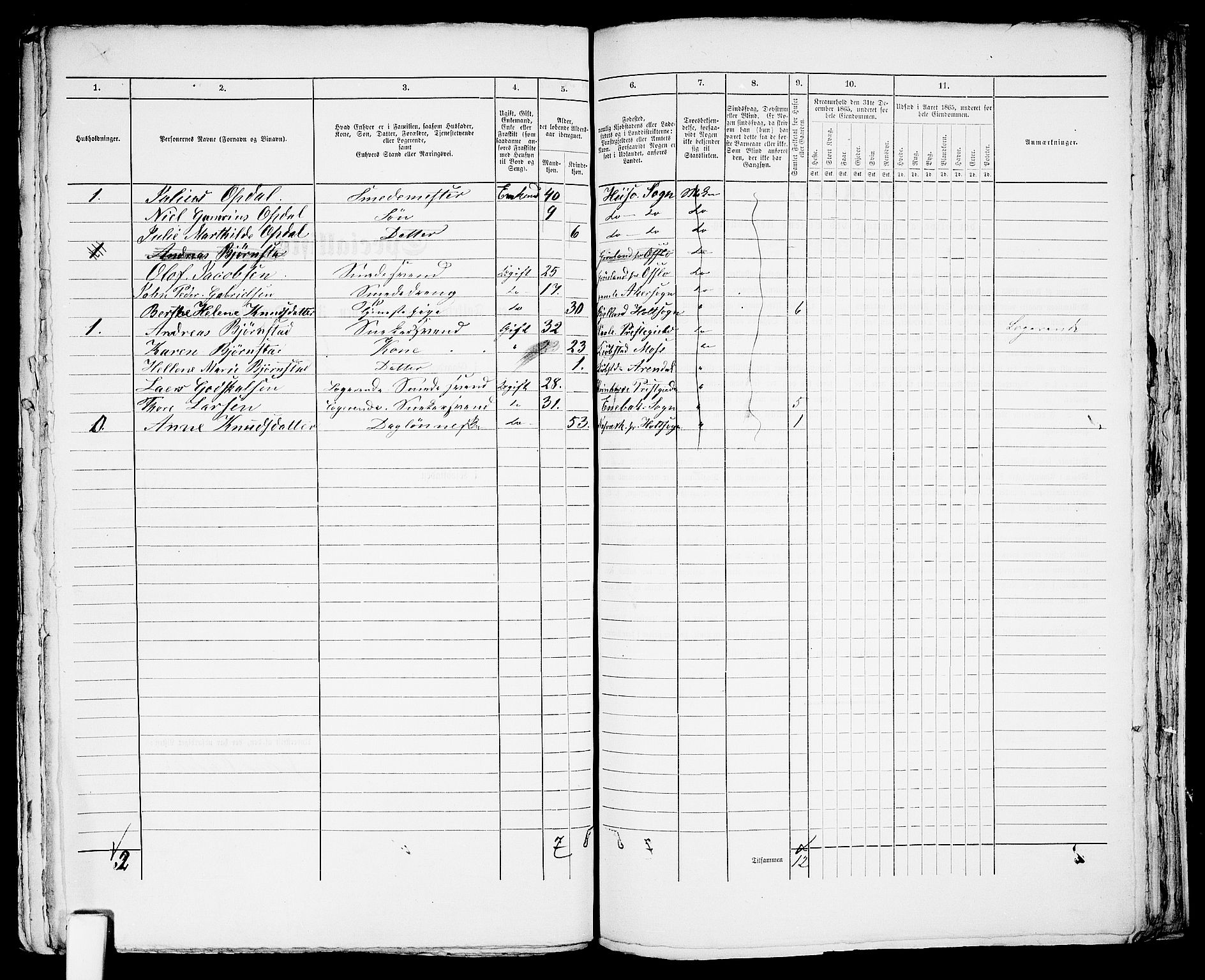 RA, 1865 census for Arendal, 1865, p. 609