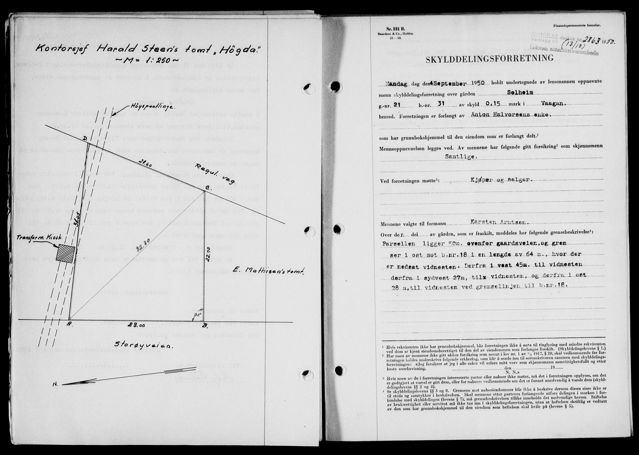Lofoten sorenskriveri, SAT/A-0017/1/2/2C/L0024a: Mortgage book no. 24a, 1950-1950, Diary no: : 2863/1950
