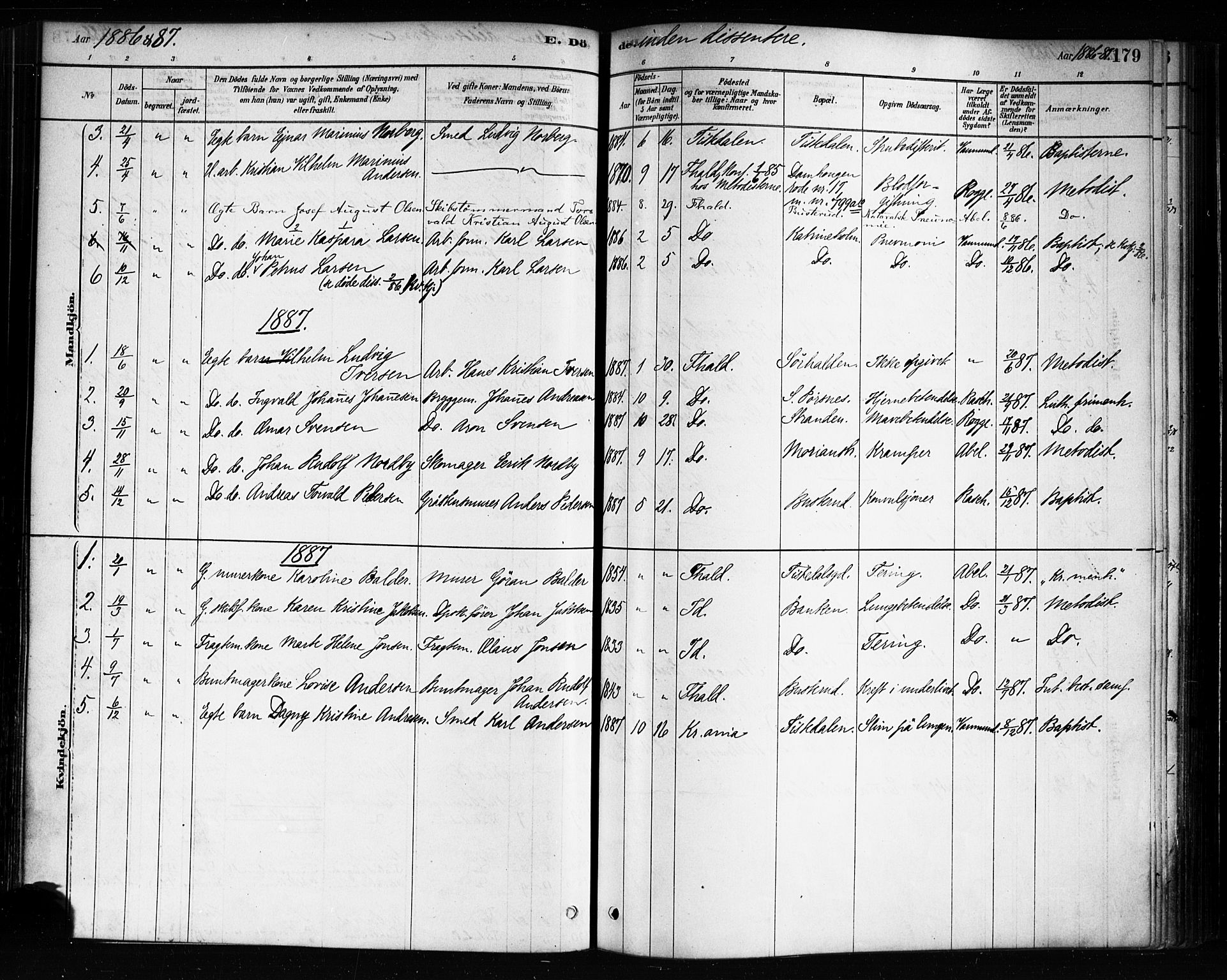 Halden prestekontor Kirkebøker, SAO/A-10909/F/Fa/L0012: Parish register (official) no. I 12, 1878-1889, p. 179