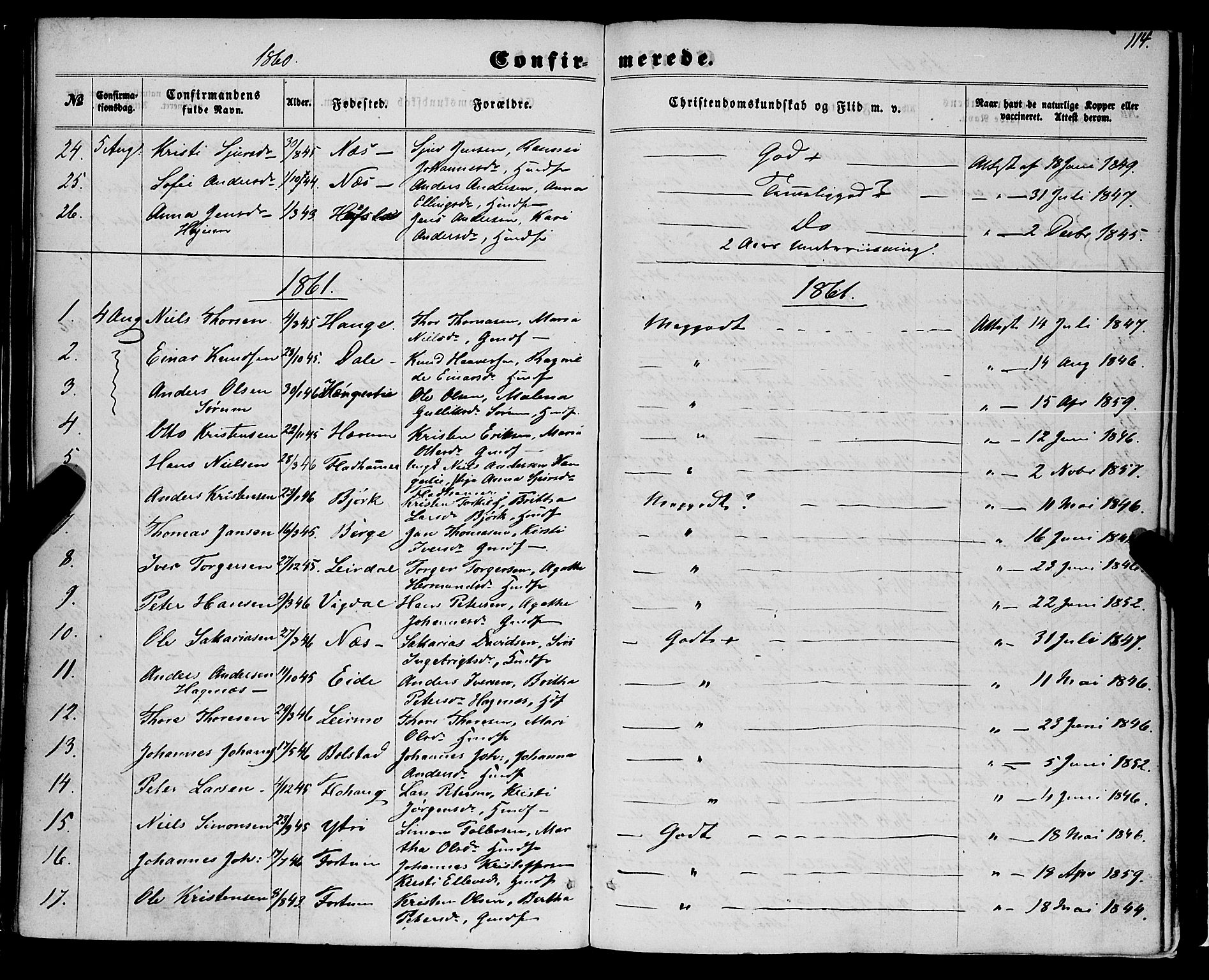 Luster sokneprestembete, SAB/A-81101/H/Haa/Haaa/L0008: Parish register (official) no. A 8, 1860-1870, p. 114