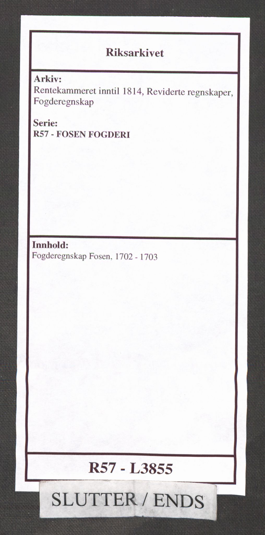 Rentekammeret inntil 1814, Reviderte regnskaper, Fogderegnskap, RA/EA-4092/R57/L3855: Fogderegnskap Fosen, 1702-1703, p. 384