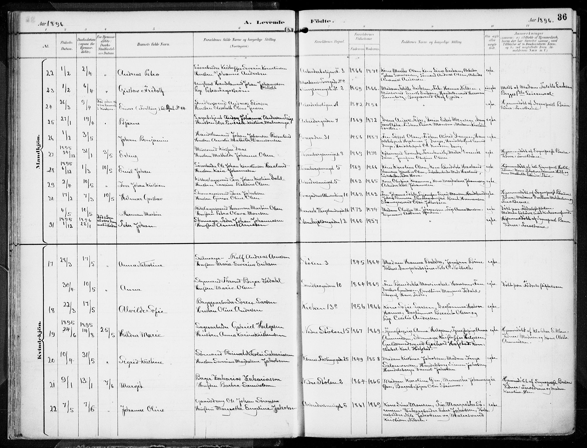 Mariakirken Sokneprestembete, SAB/A-76901/H/Hab/L0005: Parish register (copy) no. A 5, 1893-1913, p. 36