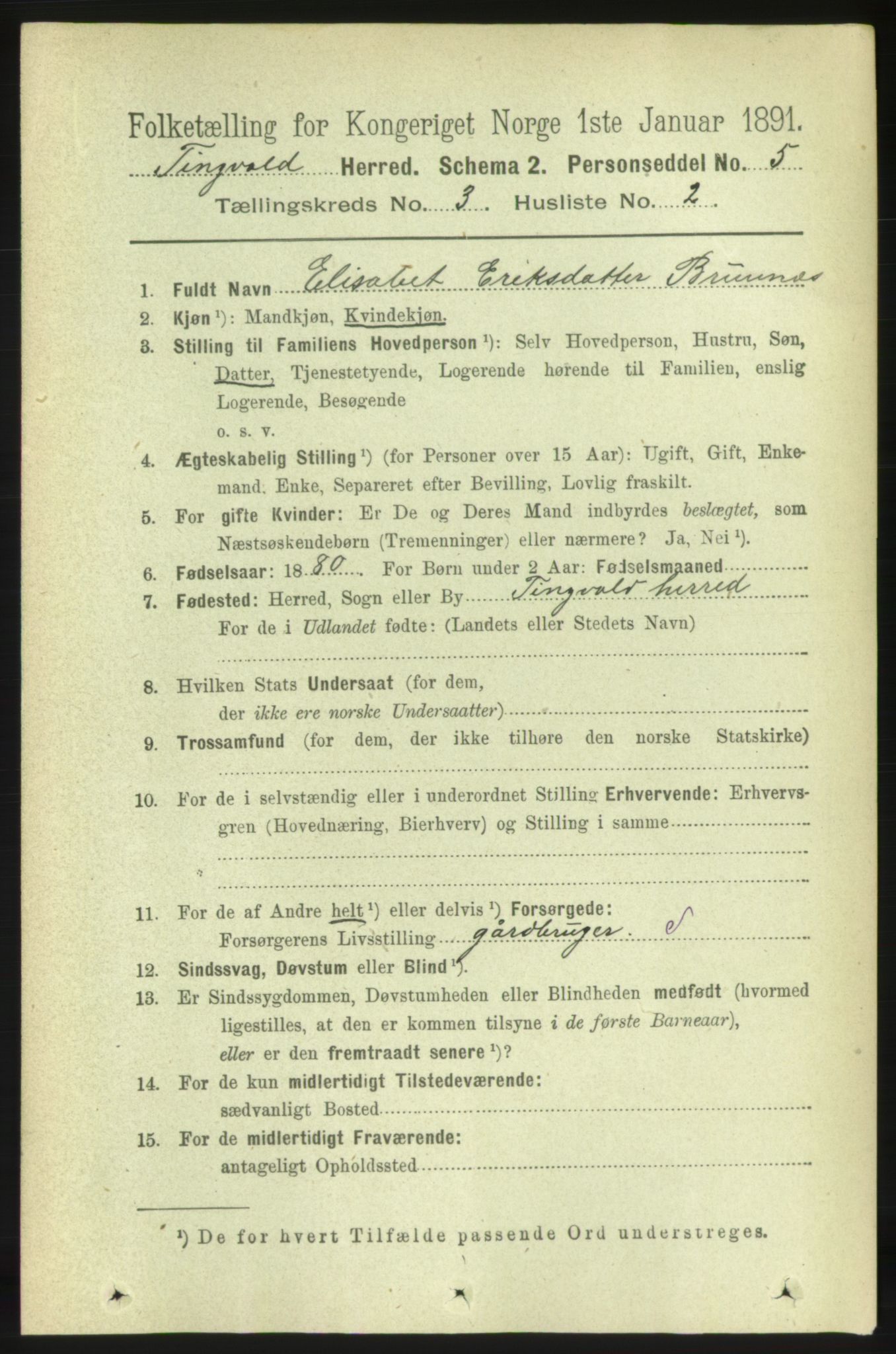 RA, 1891 census for 1560 Tingvoll, 1891, p. 1005