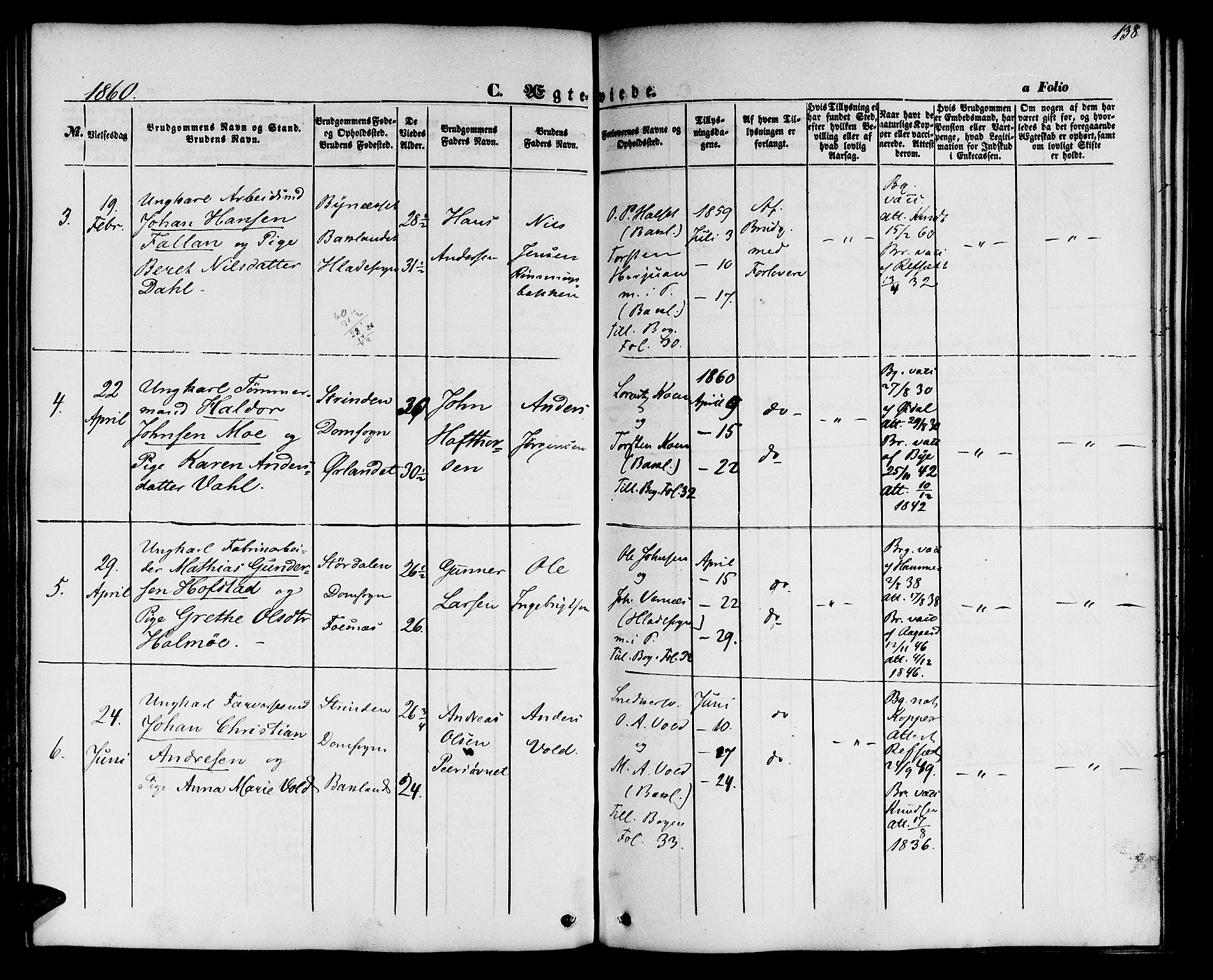 Ministerialprotokoller, klokkerbøker og fødselsregistre - Sør-Trøndelag, SAT/A-1456/604/L0184: Parish register (official) no. 604A05, 1851-1860, p. 138