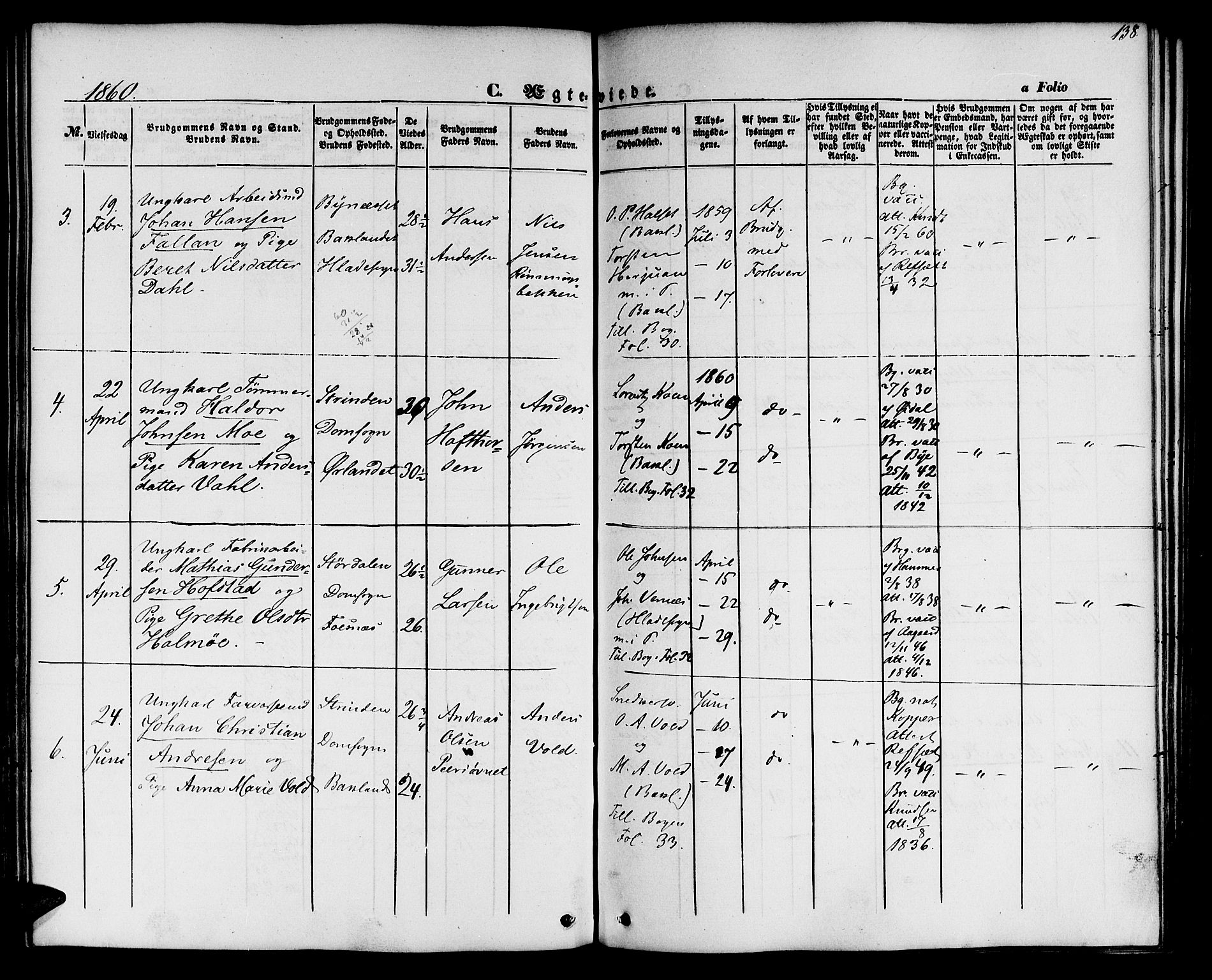 Ministerialprotokoller, klokkerbøker og fødselsregistre - Sør-Trøndelag, AV/SAT-A-1456/604/L0184: Parish register (official) no. 604A05, 1851-1860, p. 138