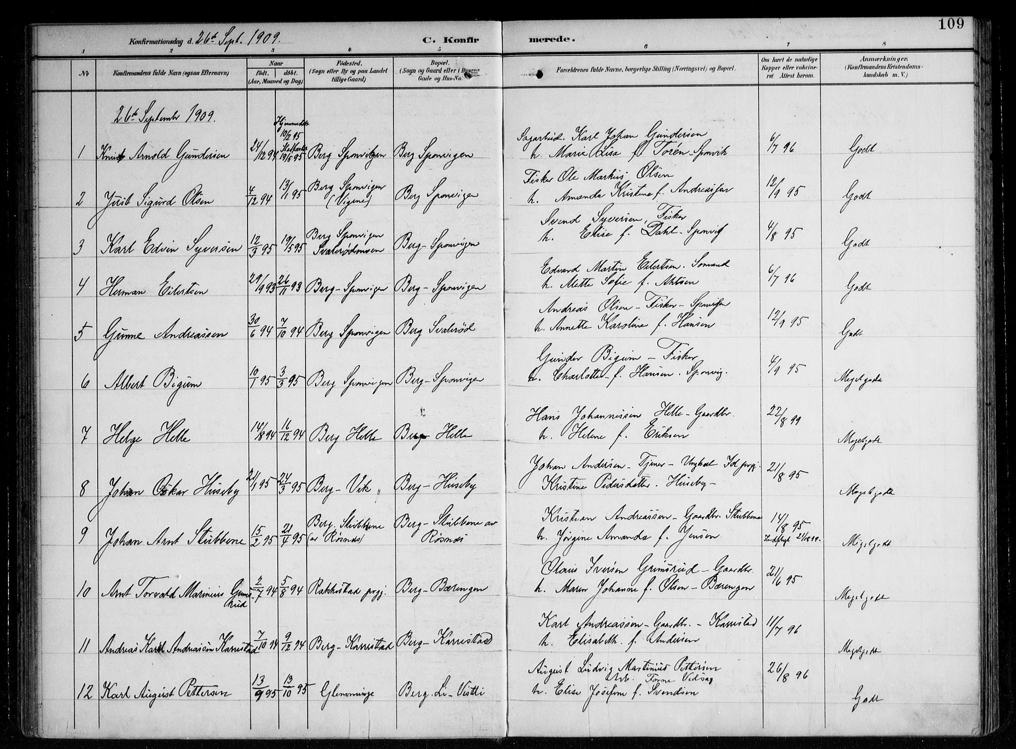 Berg prestekontor Kirkebøker, SAO/A-10902/F/Fa/L0008: Parish register (official) no. I 8, 1902-1920, p. 109