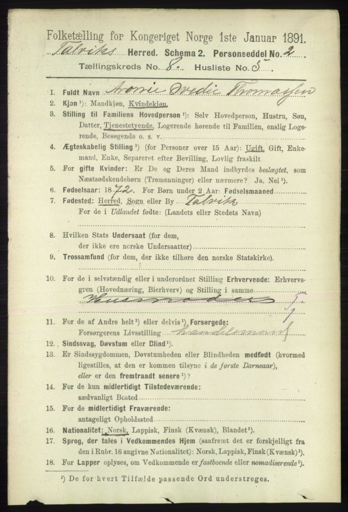RA, 1891 census for 2013 Talvik, 1891, p. 2078