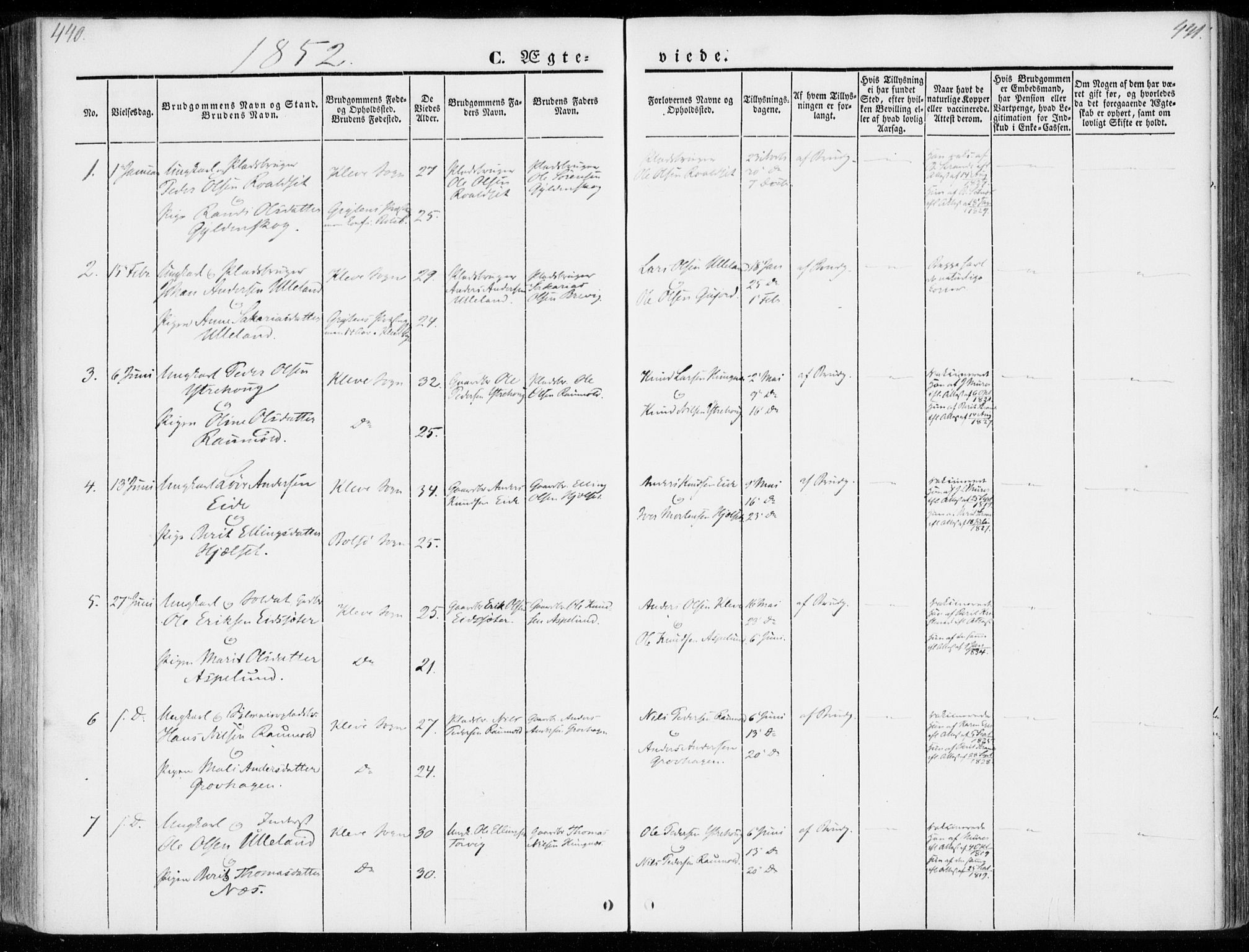Ministerialprotokoller, klokkerbøker og fødselsregistre - Møre og Romsdal, SAT/A-1454/557/L0680: Parish register (official) no. 557A02, 1843-1869, p. 440-441