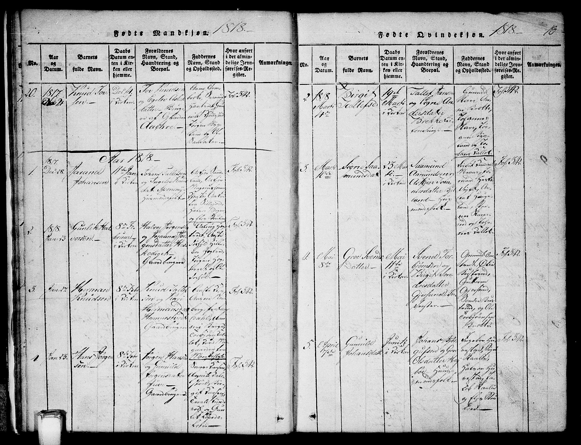 Kviteseid kirkebøker, SAKO/A-276/G/Gb/L0001: Parish register (copy) no. II 1, 1815-1842, p. 13
