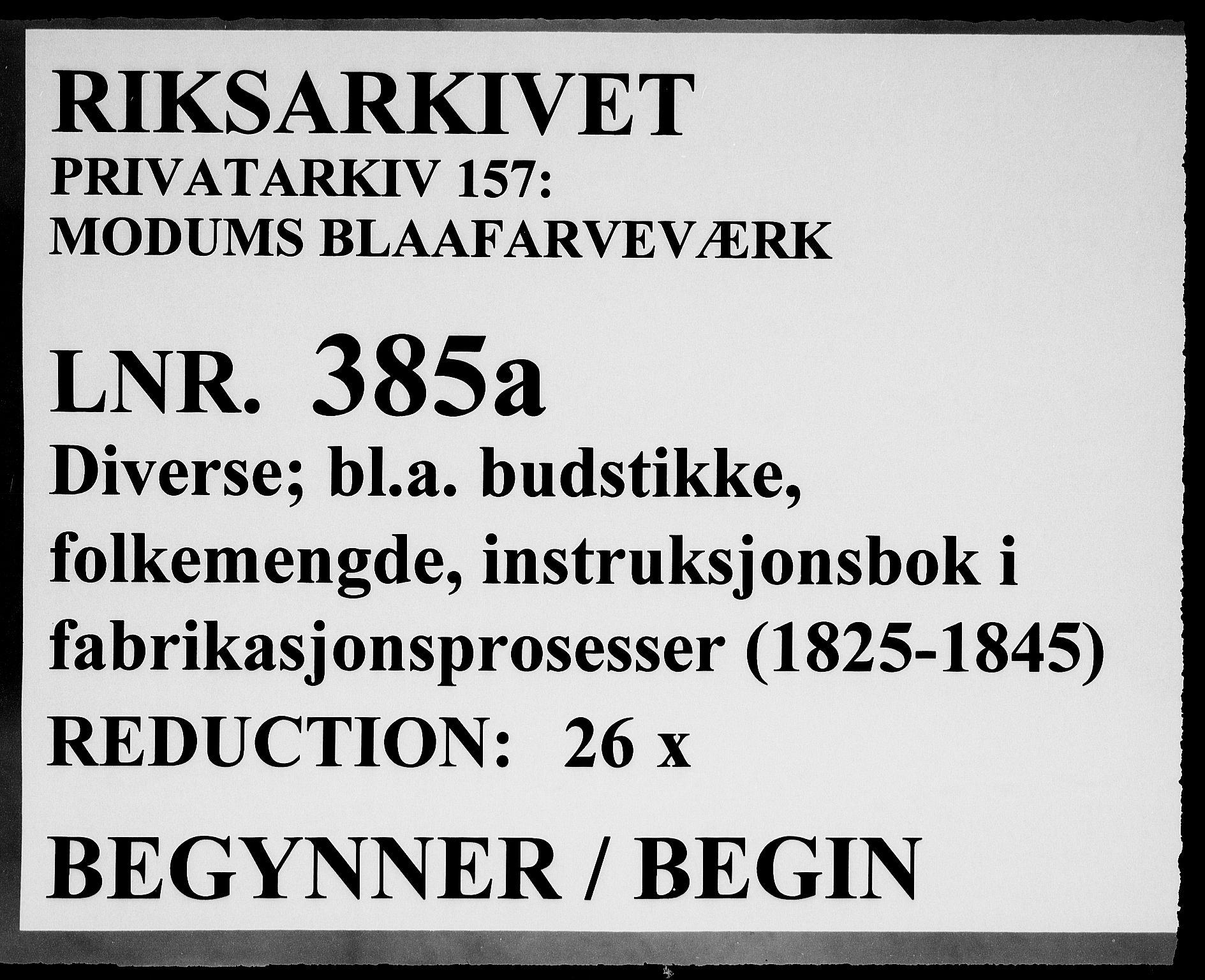 Modums Blaafarveværk, RA/PA-0157/G/Gk/L0385: --, 1825-1845, p. 1