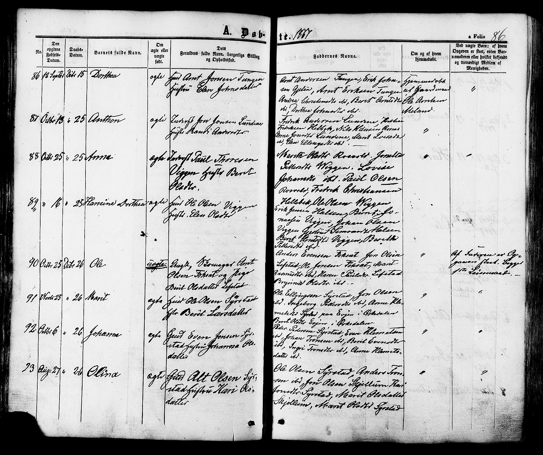 Ministerialprotokoller, klokkerbøker og fødselsregistre - Sør-Trøndelag, AV/SAT-A-1456/665/L0772: Parish register (official) no. 665A07, 1856-1878, p. 86