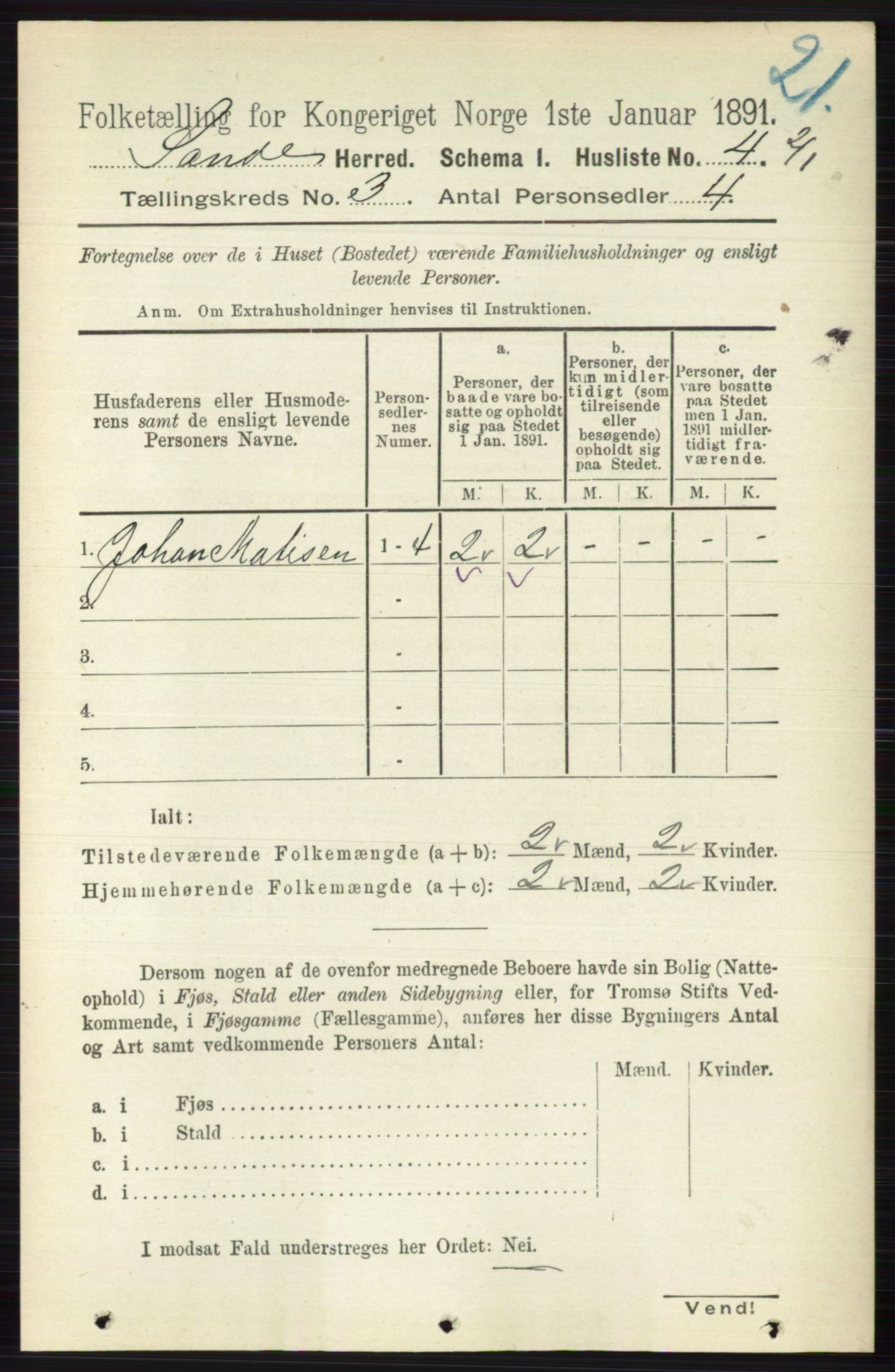 RA, 1891 census for 0713 Sande, 1891, p. 863