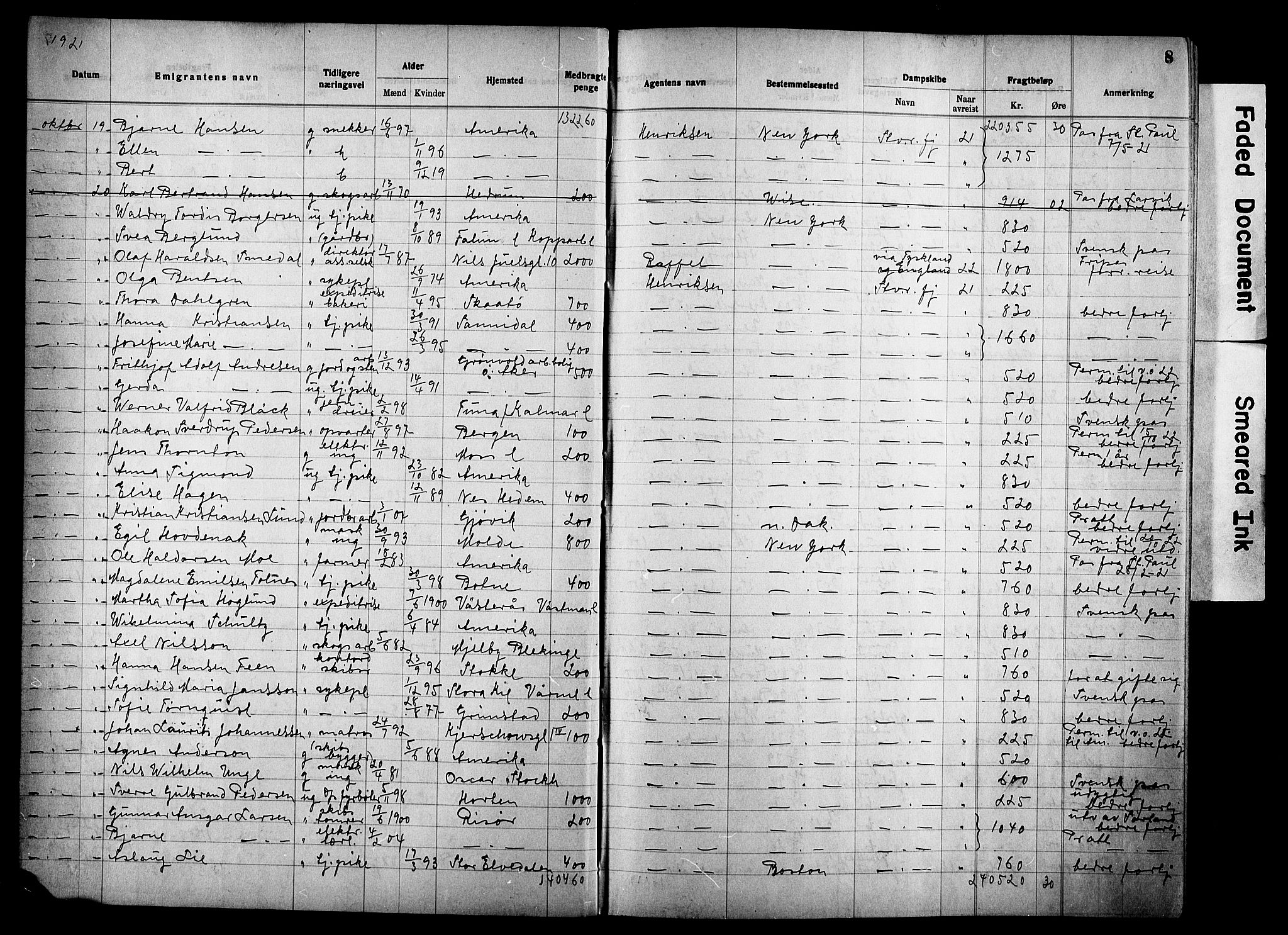 Oslo politidistrikt, AV/SAO-A-10085/E/Ee/Eef/L0034: Emigrantprotokoll, 1921-1923, p. 8