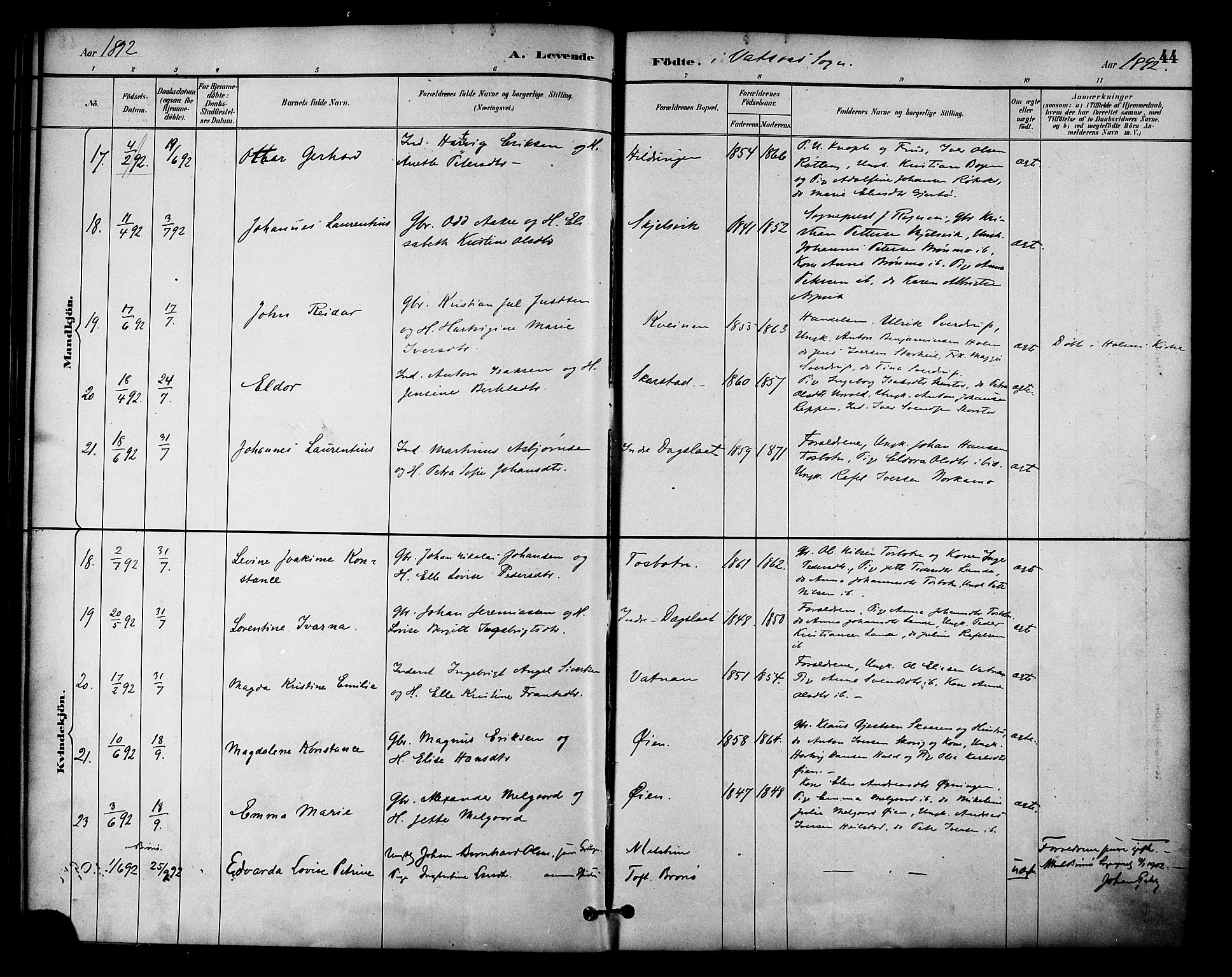 Ministerialprotokoller, klokkerbøker og fødselsregistre - Nordland, SAT/A-1459/810/L0150: Parish register (official) no. 810A10 /1, 1884-1895, p. 44