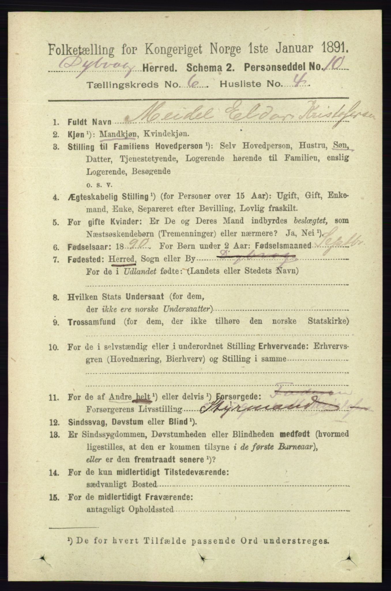 RA, 1891 census for 0915 Dypvåg, 1891, p. 1816