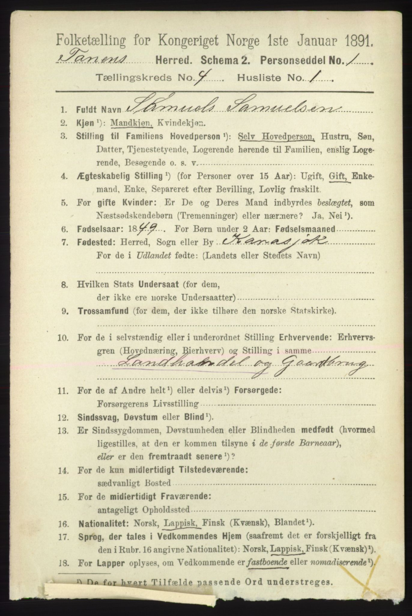 RA, 1891 census for 2025 Tana, 1891, p. 1741