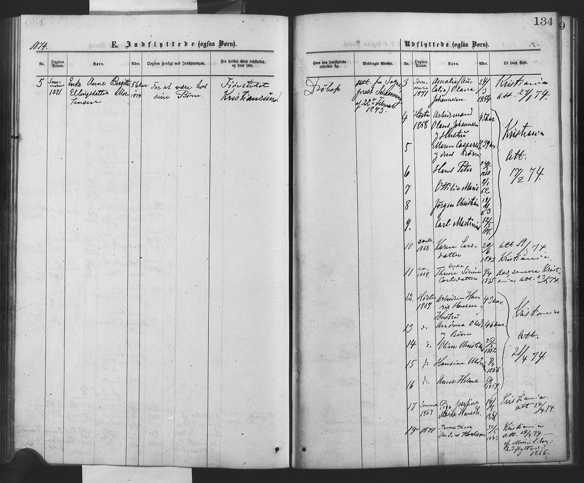 Drøbak prestekontor Kirkebøker, AV/SAO-A-10142a/F/Fa/L0003: Parish register (official) no. I 3, 1871-1877, p. 134