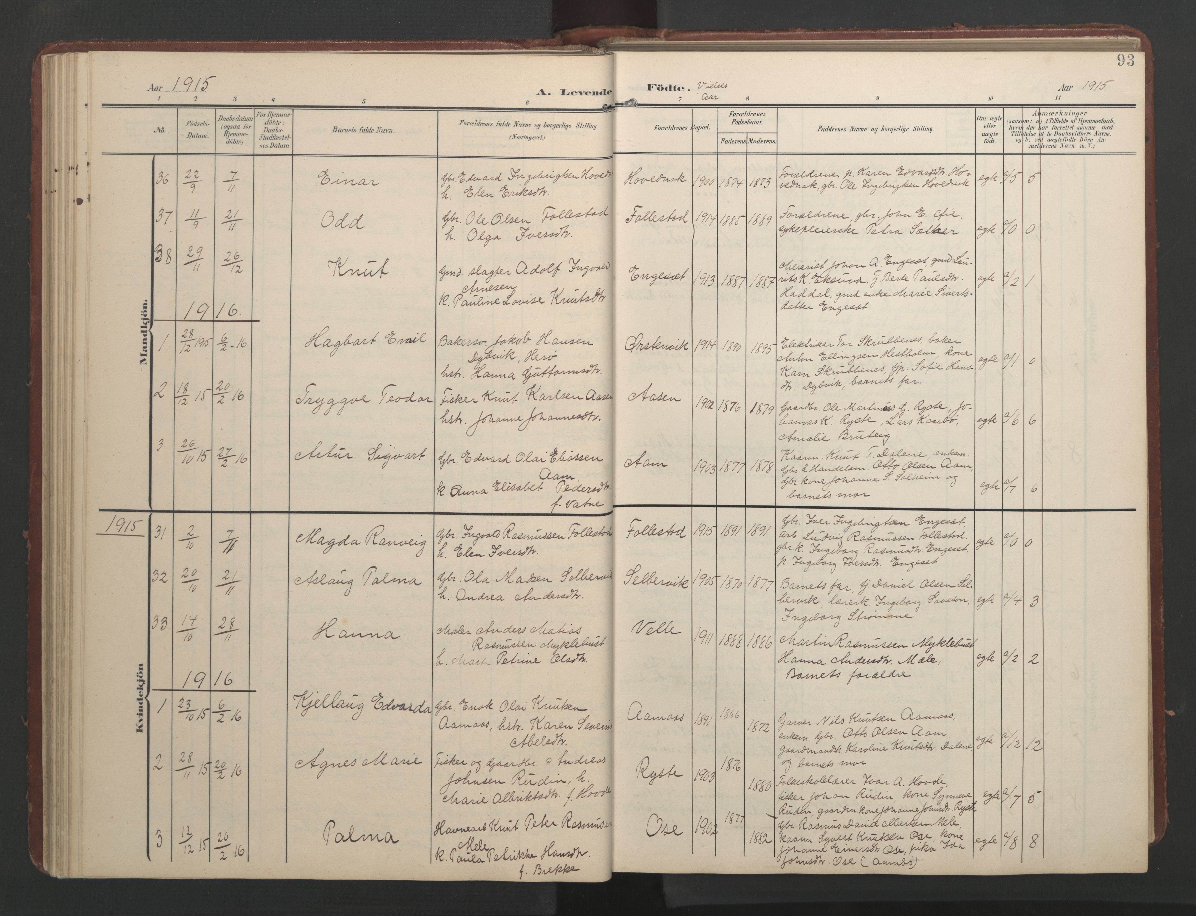 Ministerialprotokoller, klokkerbøker og fødselsregistre - Møre og Romsdal, AV/SAT-A-1454/513/L0190: Parish register (copy) no. 513C04, 1904-1926, p. 93