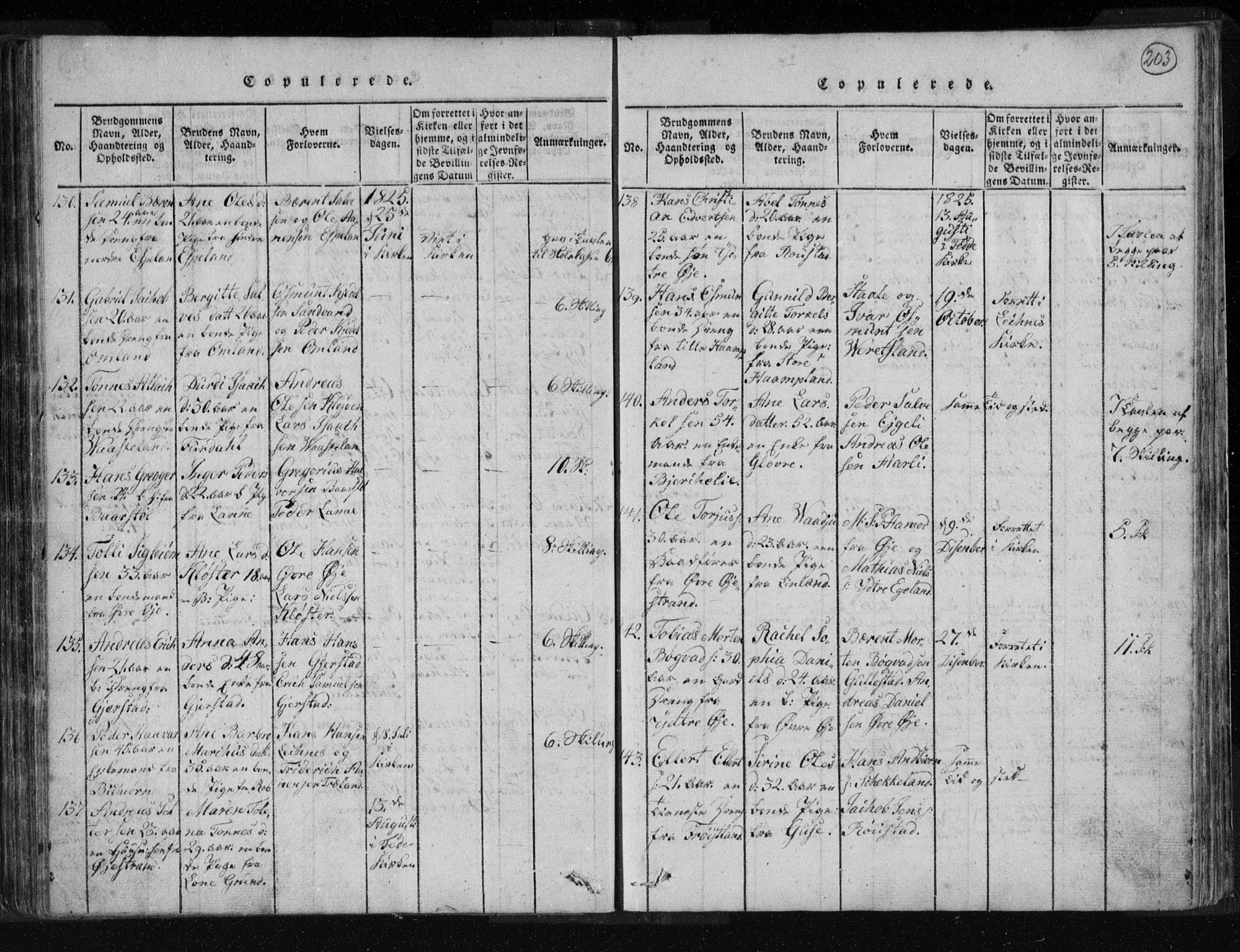 Kvinesdal sokneprestkontor, AV/SAK-1111-0026/F/Fa/Fab/L0003: Parish register (official) no. A 3, 1815-1829, p. 203