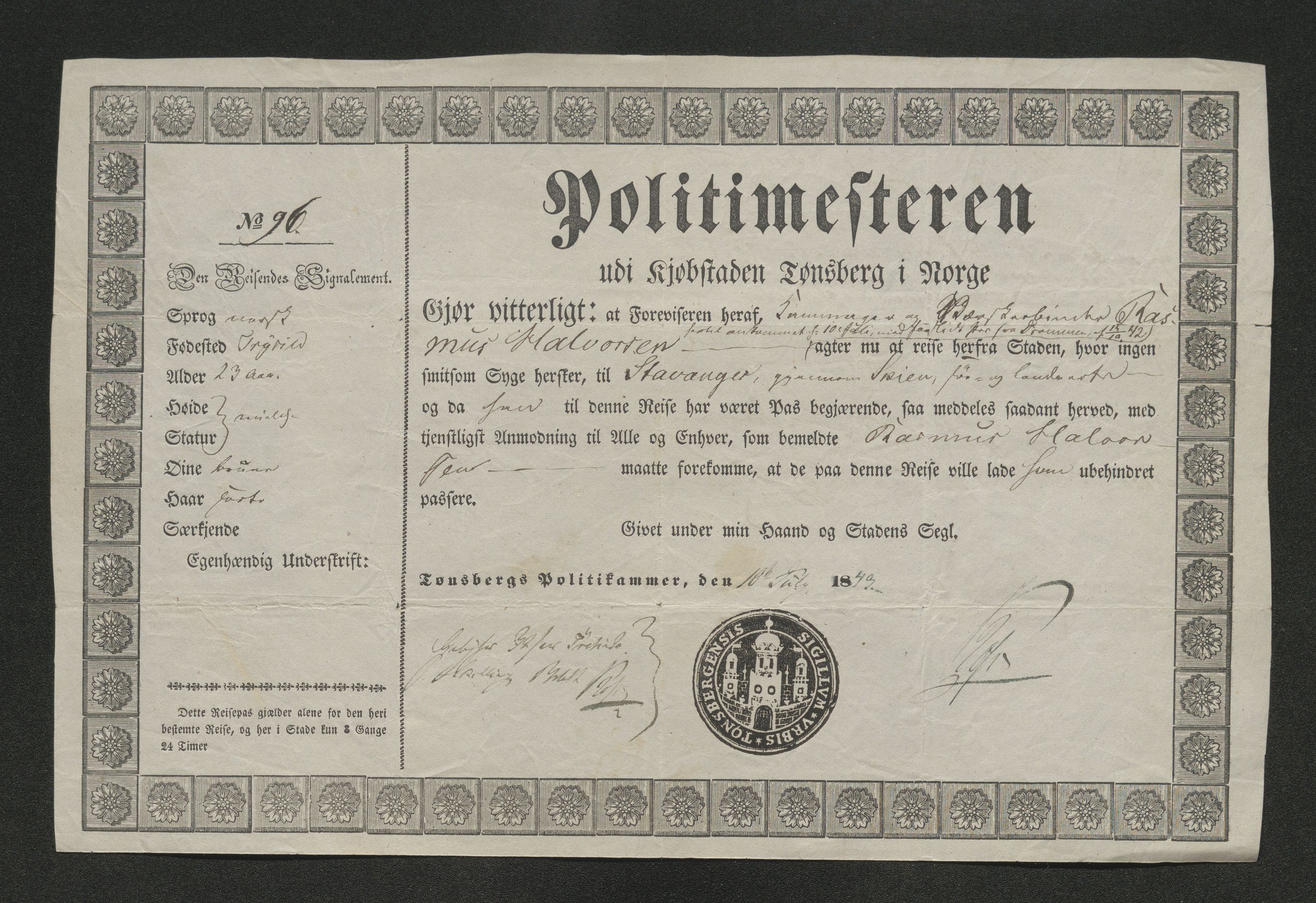 Drammen politikammer, SAKO/A-623/I/Ia/Iab/L0007: Innleverte pass, 1843-1844, p. 231