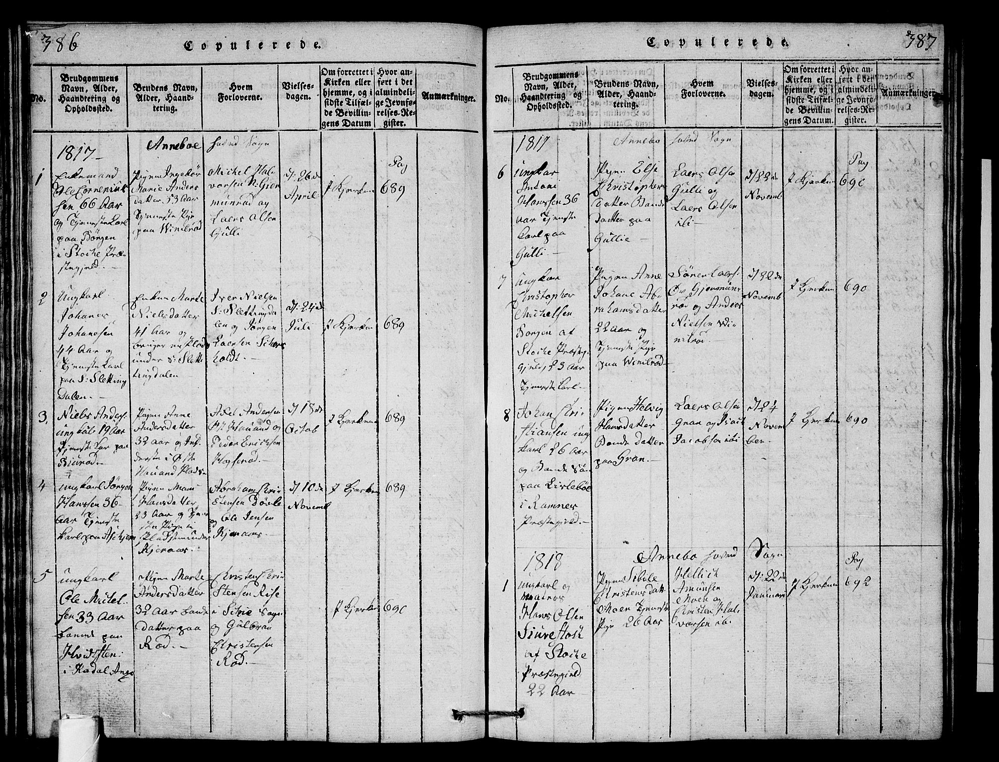 Andebu kirkebøker, AV/SAKO-A-336/G/Ga/L0001: Parish register (copy) no. I 1 /1, 1815-1823, p. 386-387