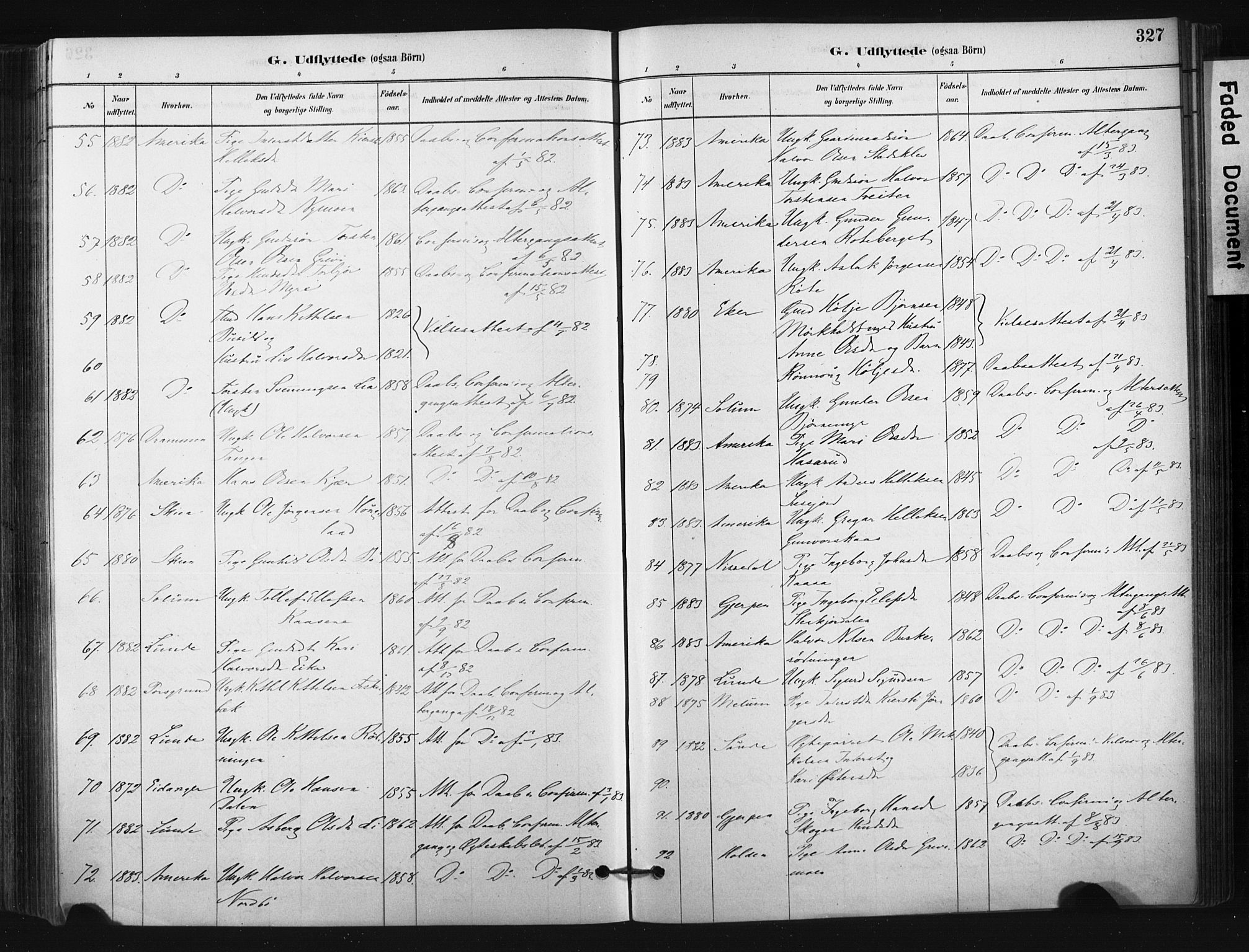Bø kirkebøker, SAKO/A-257/F/Fa/L0010: Parish register (official) no. 10, 1880-1892, p. 327