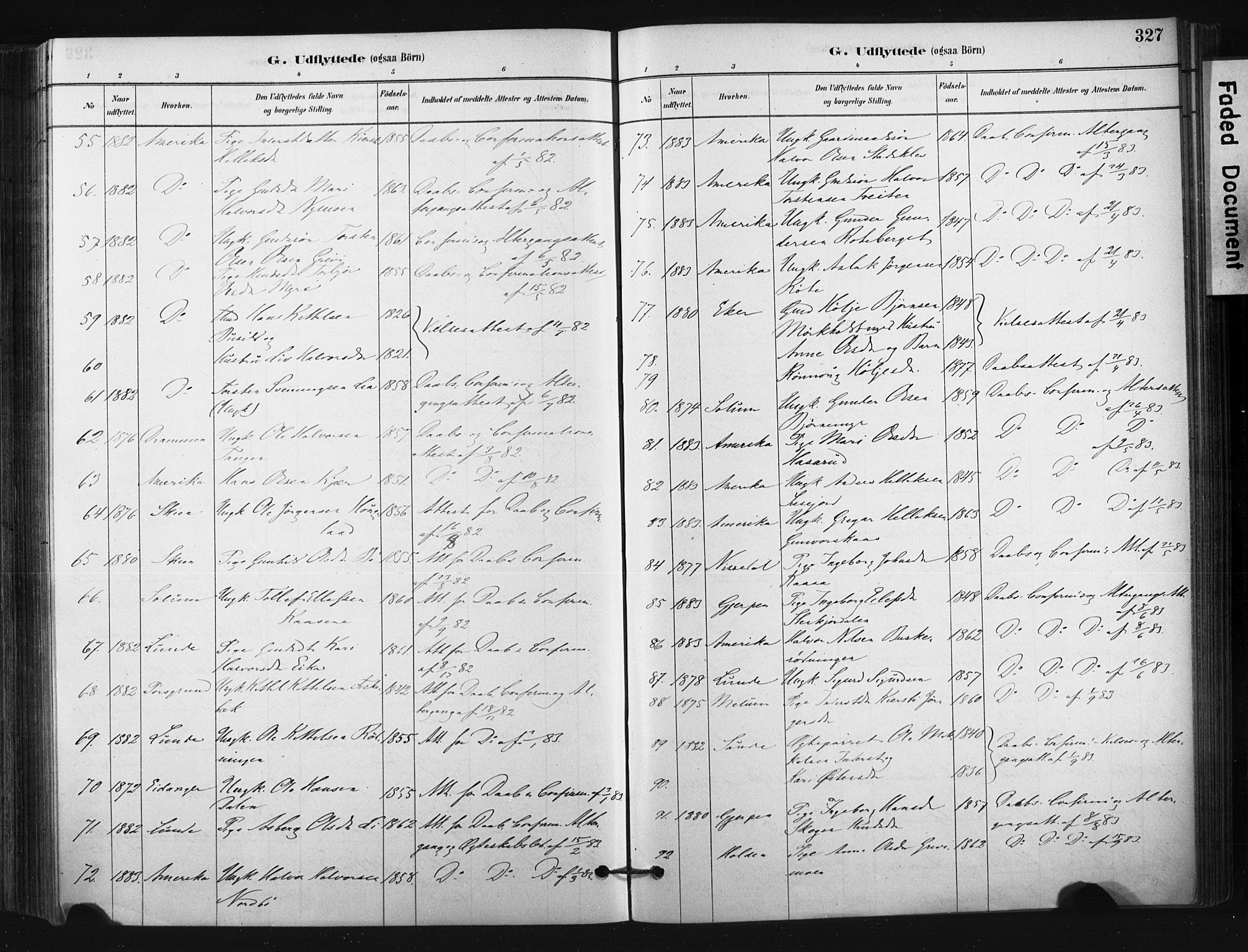 Bø kirkebøker, AV/SAKO-A-257/F/Fa/L0010: Parish register (official) no. 10, 1880-1892, p. 327