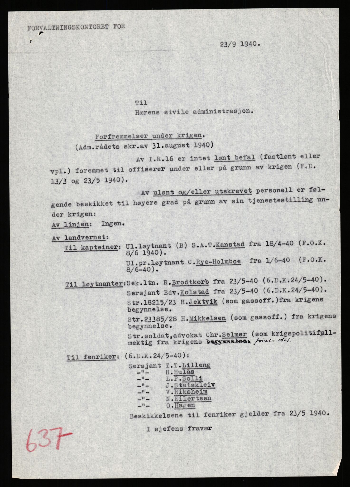 Forsvaret, Forsvarets krigshistoriske avdeling, RA/RAFA-2017/Y/Yb/L0149: II-C-11-632-637  -  6. Divisjon, 1940, p. 1031