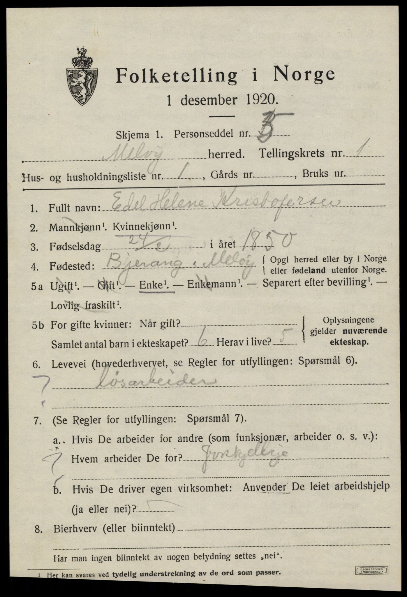 SAT, 1920 census for Meløy, 1920, p. 10383