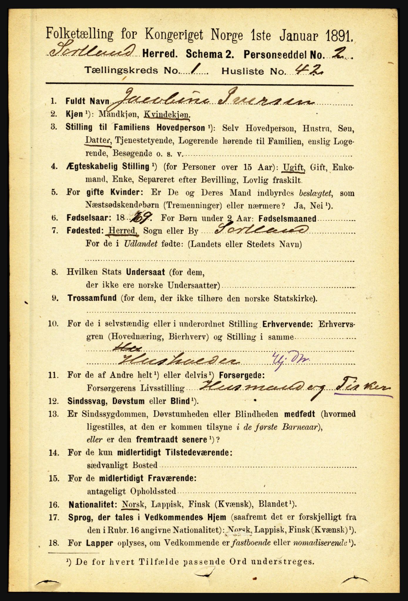 RA, 1891 census for 1870 Sortland, 1891, p. 372