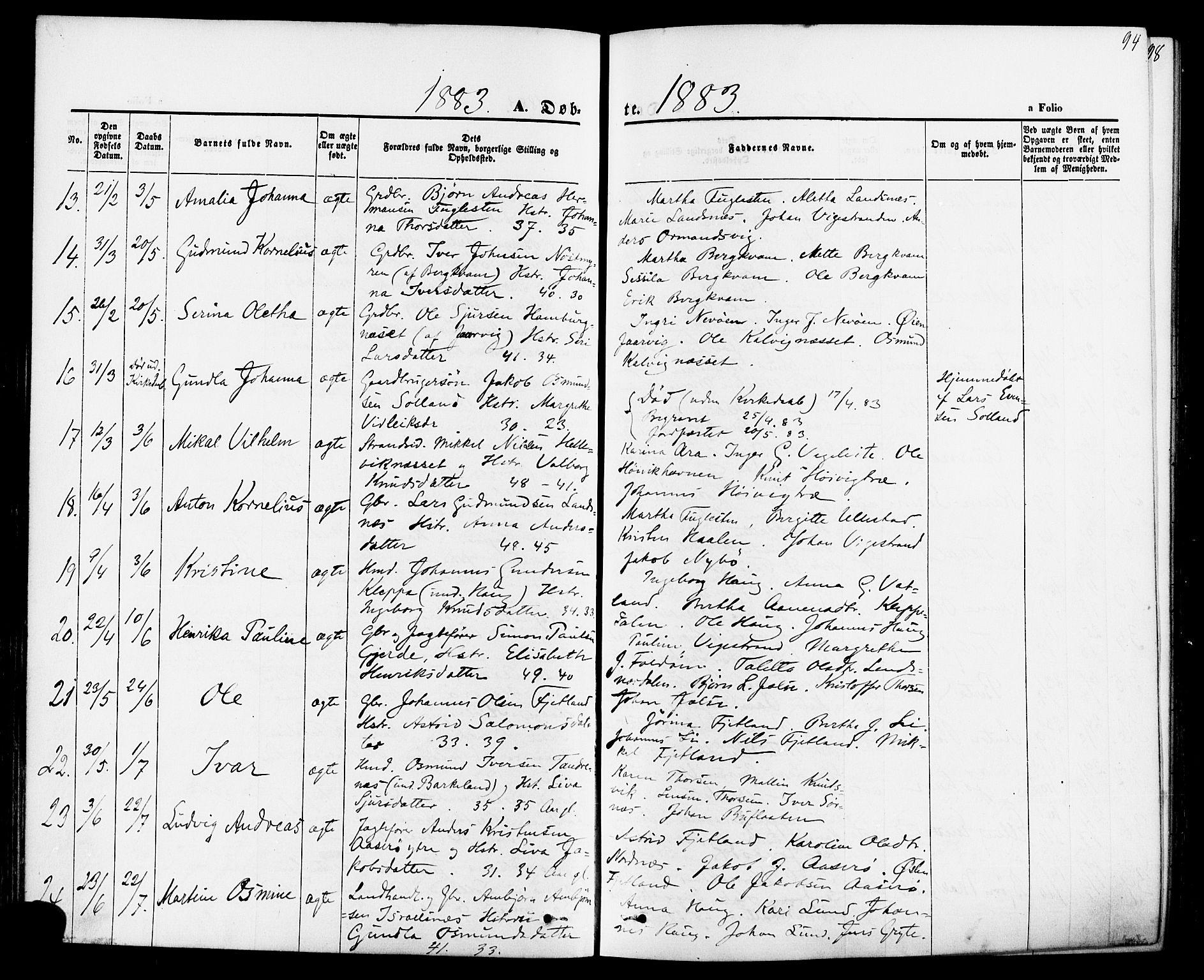 Jelsa sokneprestkontor, AV/SAST-A-101842/01/IV: Parish register (official) no. A 8, 1867-1883, p. 94