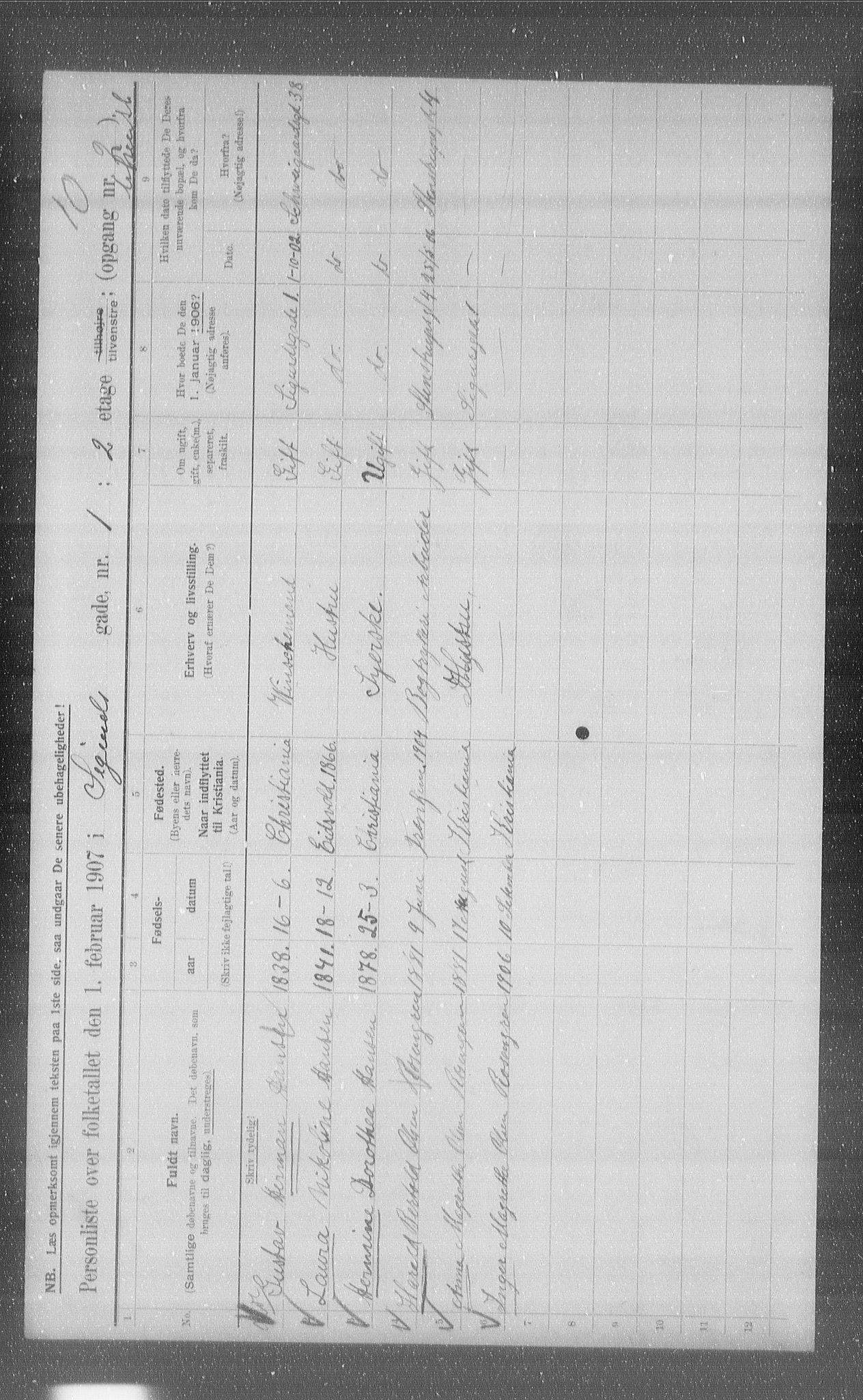 OBA, Municipal Census 1907 for Kristiania, 1907, p. 48391