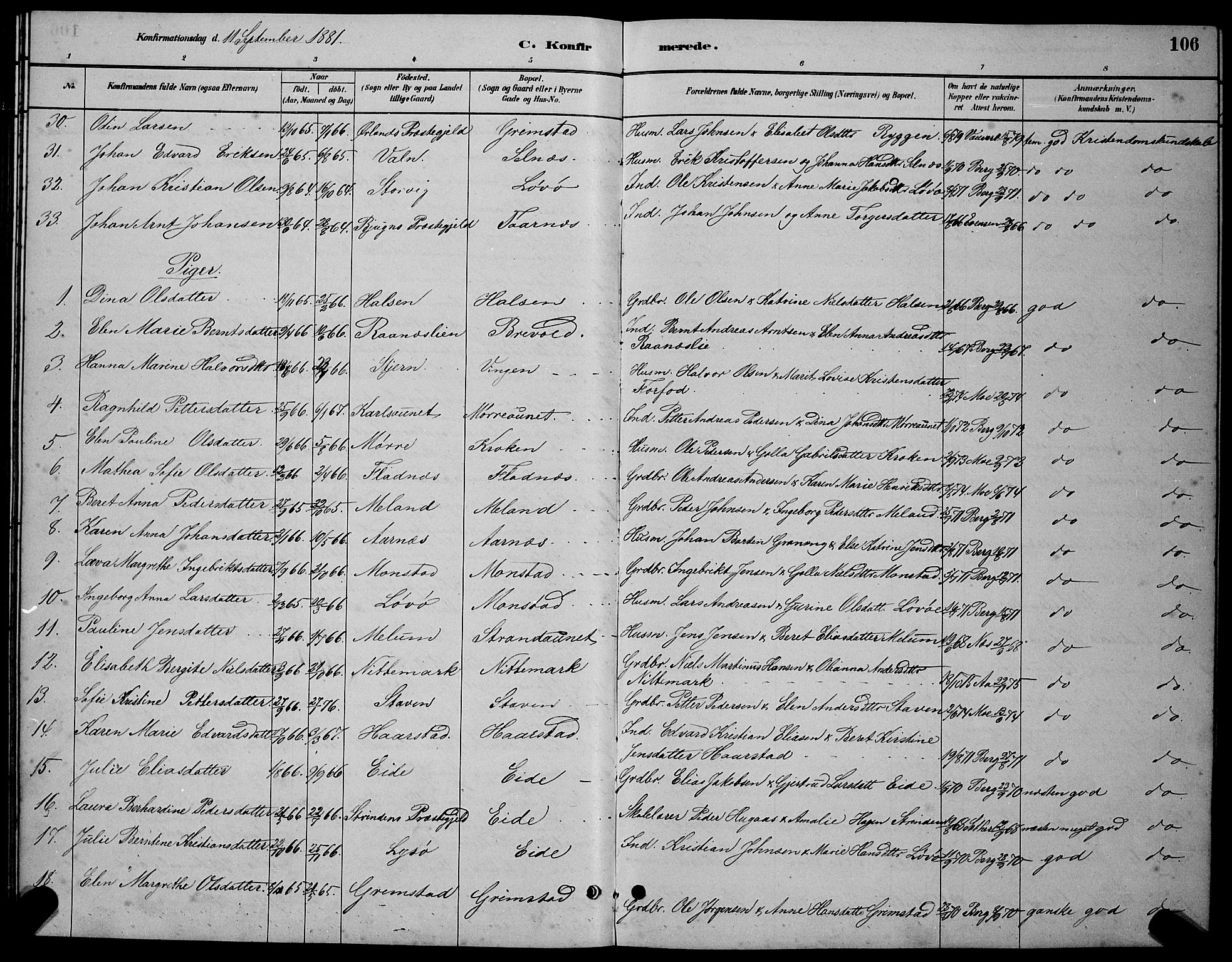 Ministerialprotokoller, klokkerbøker og fødselsregistre - Sør-Trøndelag, AV/SAT-A-1456/655/L0687: Parish register (copy) no. 655C03, 1880-1898, p. 106