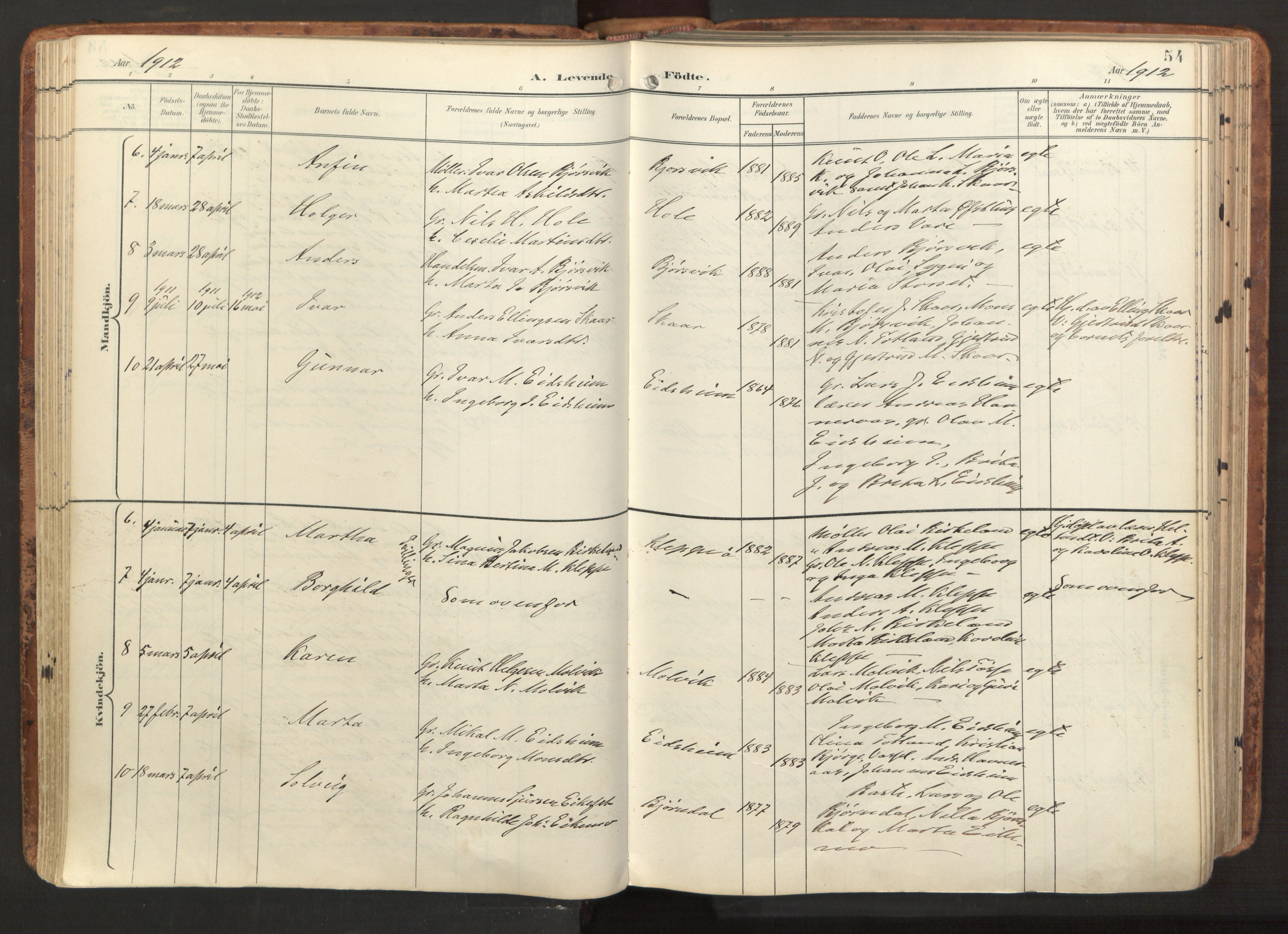 Hosanger sokneprestembete, SAB/A-75801/H/Haa: Parish register (official) no. B 2, 1897-1923, p. 54