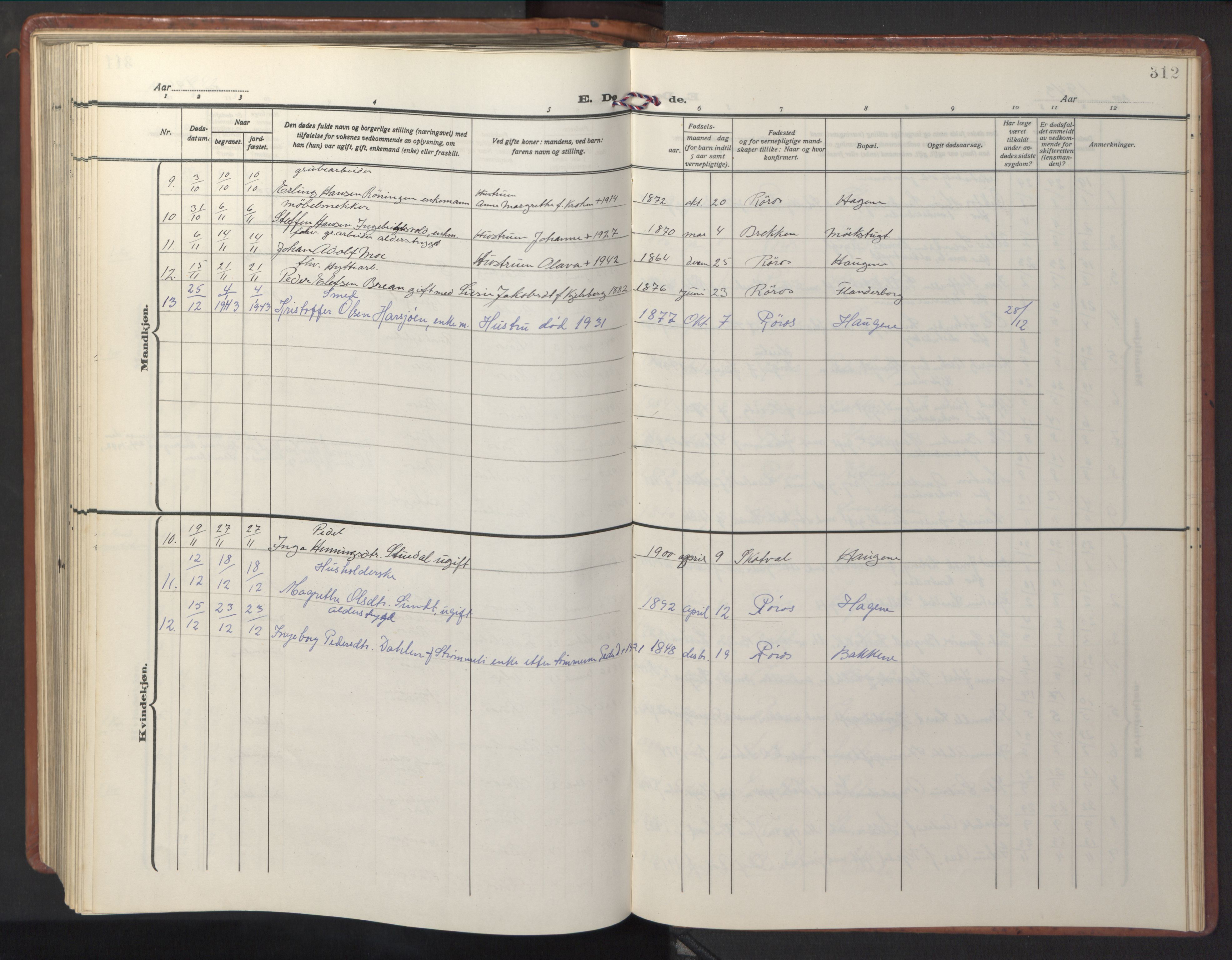 Ministerialprotokoller, klokkerbøker og fødselsregistre - Sør-Trøndelag, SAT/A-1456/681/L0943: Parish register (copy) no. 681C07, 1926-1954, p. 312