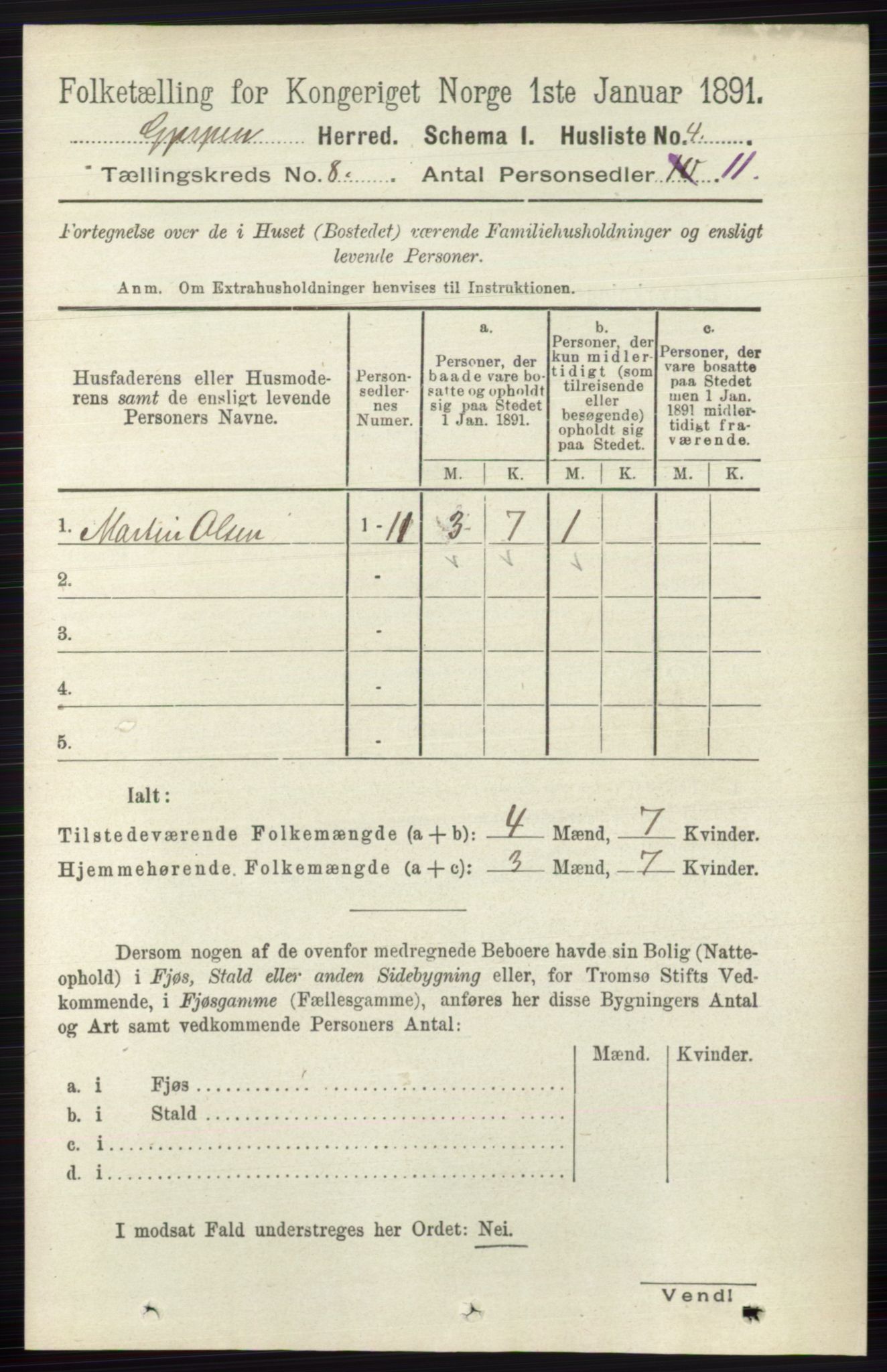 RA, 1891 census for 0812 Gjerpen, 1891, p. 3896