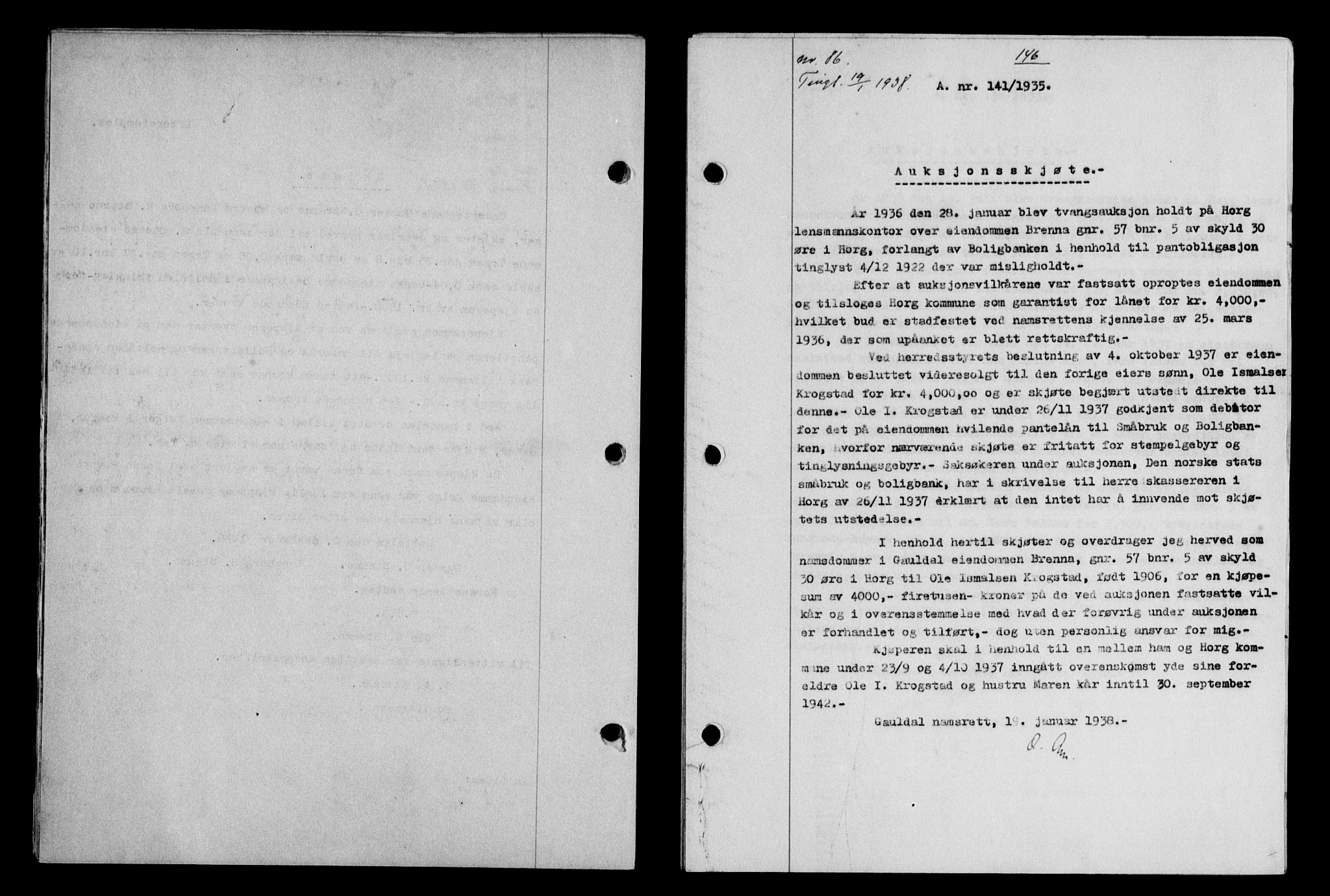 Gauldal sorenskriveri, SAT/A-0014/1/2/2C/L0048: Mortgage book no. 51-52, 1937-1938, p. 146, Diary no: : 86/1938