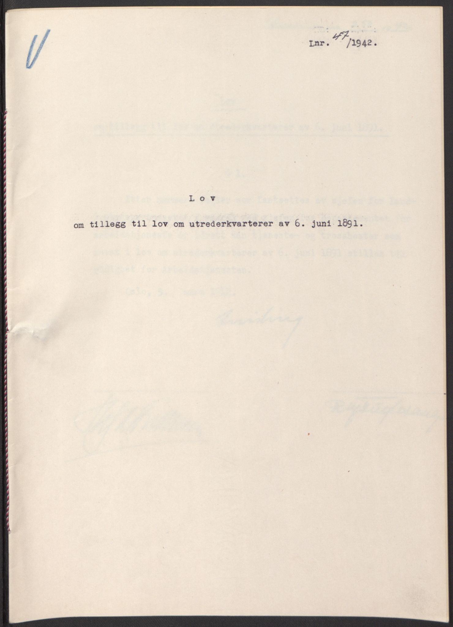 NS-administrasjonen 1940-1945 (Statsrådsekretariatet, de kommisariske statsråder mm), RA/S-4279/D/Db/L0097: Lover I, 1942, p. 135