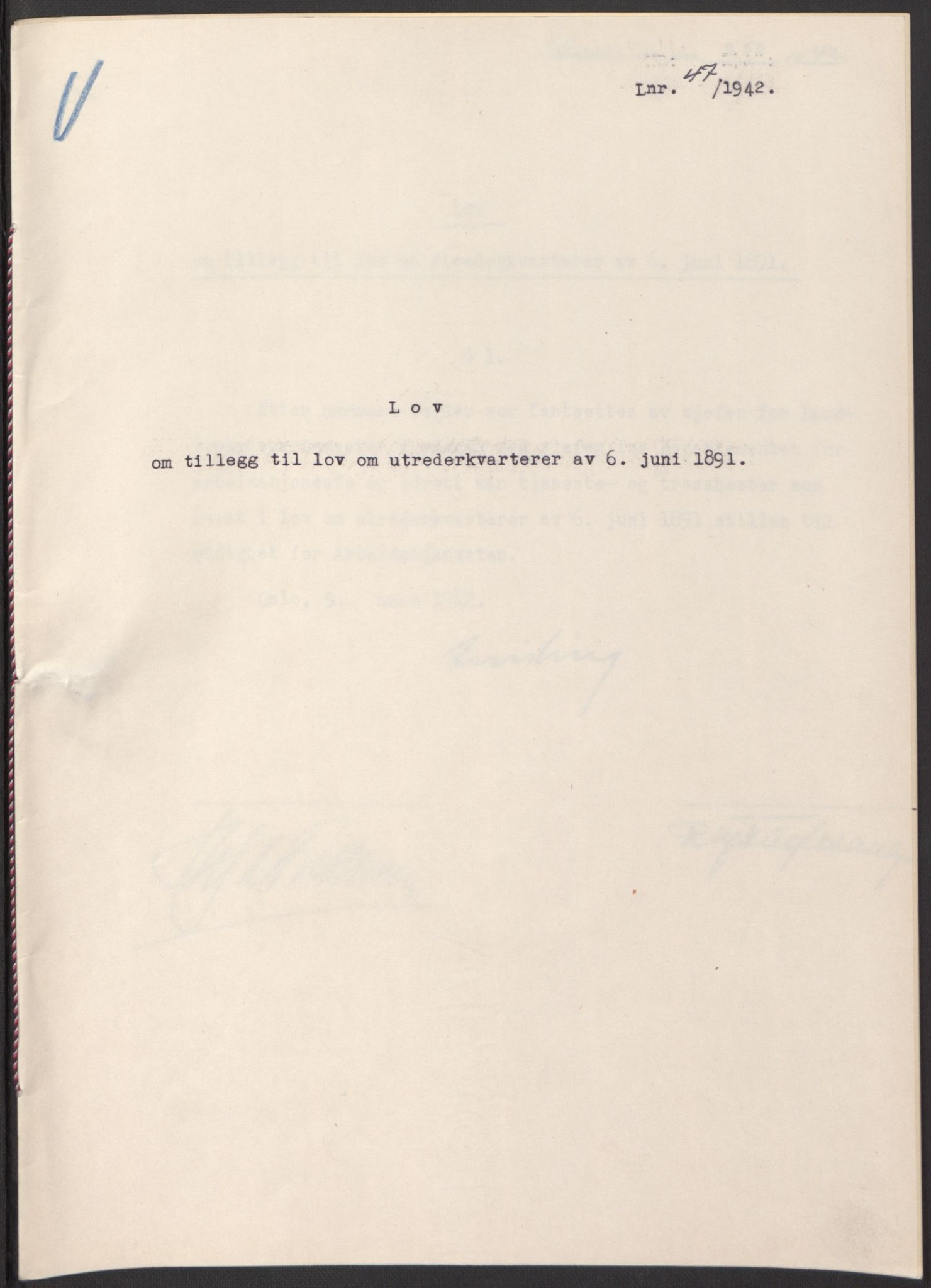 NS-administrasjonen 1940-1945 (Statsrådsekretariatet, de kommisariske statsråder mm), AV/RA-S-4279/D/Db/L0097: Lover I, 1942, p. 135