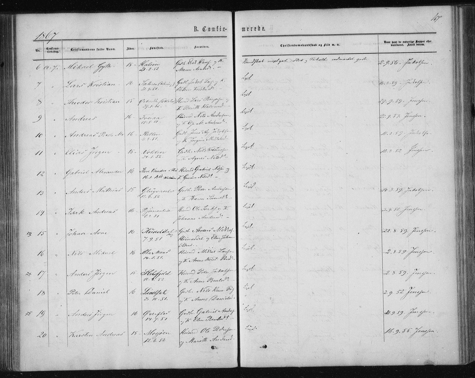 Ministerialprotokoller, klokkerbøker og fødselsregistre - Nordland, SAT/A-1459/820/L0294: Parish register (official) no. 820A15, 1866-1879, p. 167